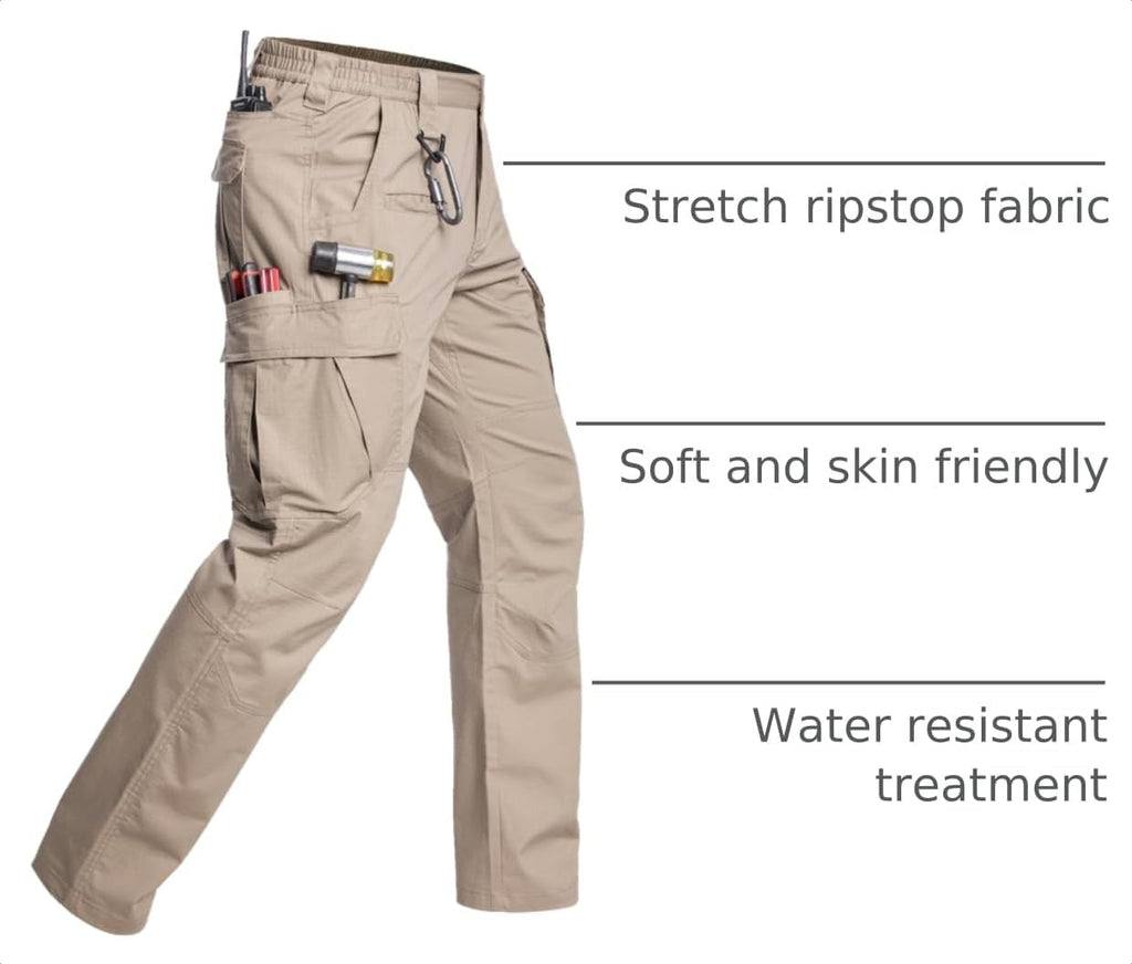 CARWORNIC Men's Stretch Cargo Work Pants Flex Ripstop Water Resistant Utility Tactical Hiking Pants with 12 Pockets