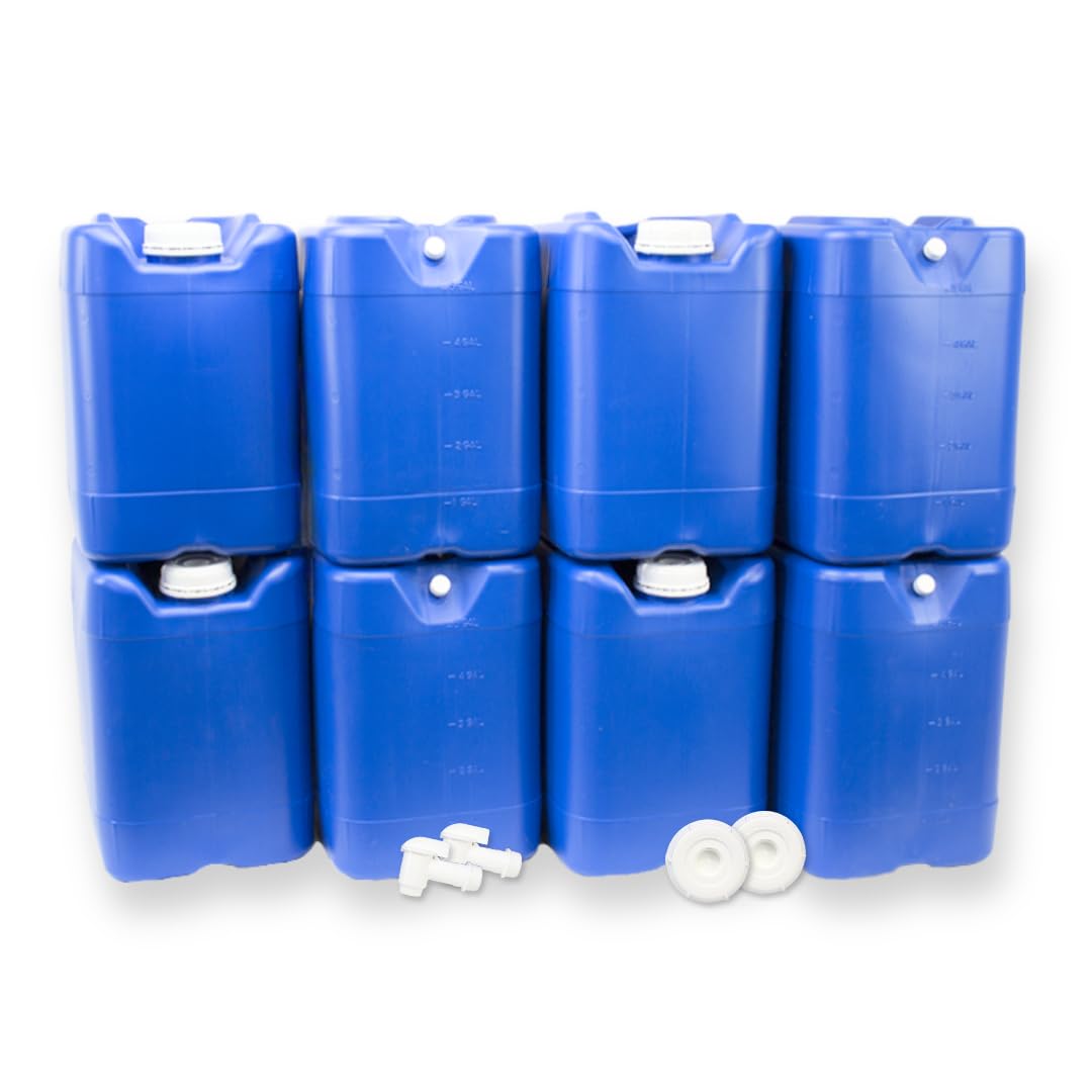 5-Gallon Stackable Water Storage Containers, w/Lids + Spigot, Easy Fill, Survial Supply, Emergency Water Storage for Camping and Disaster Preparedness, RV, 50 Gallon Set (10 Tanks)