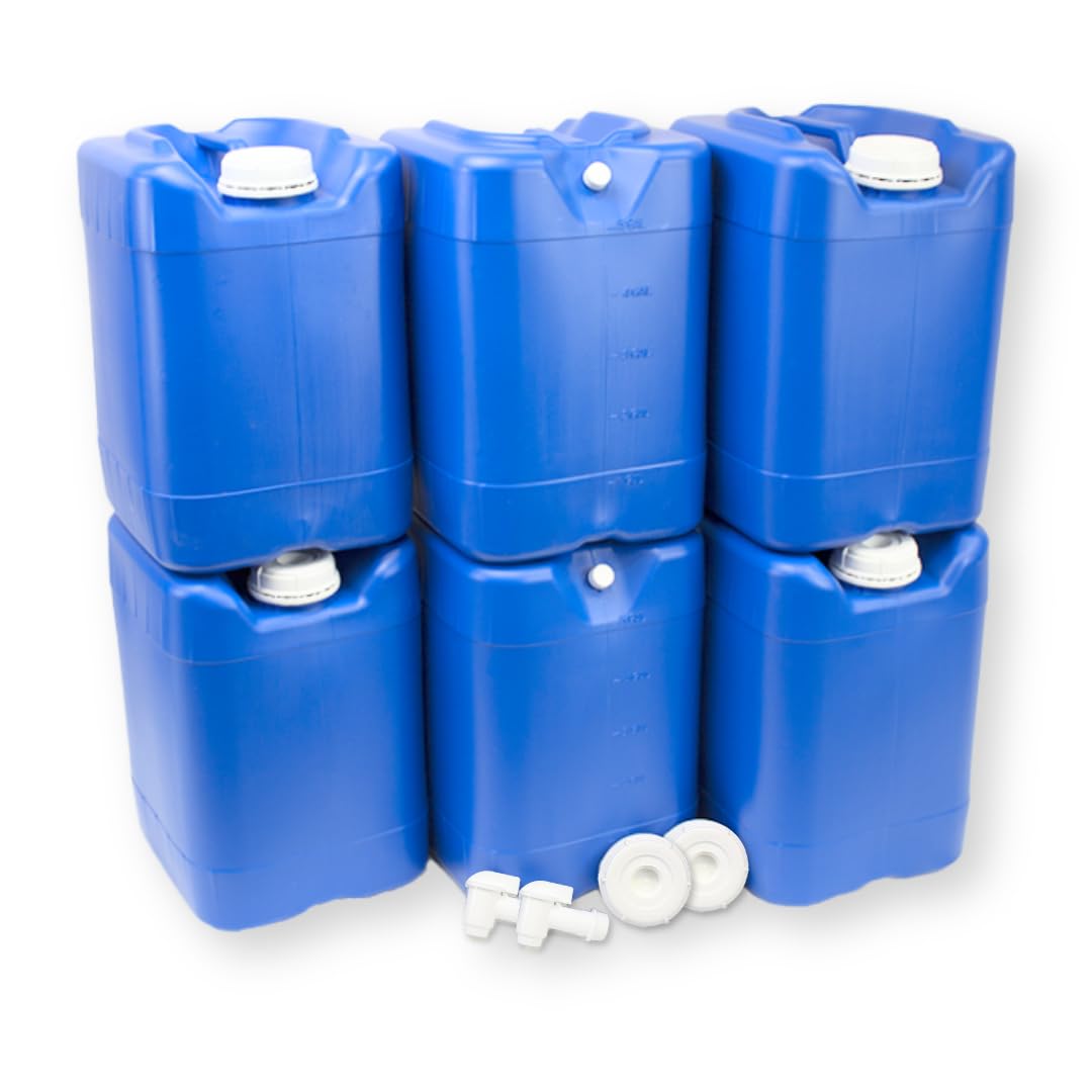 5-Gallon Stackable Water Storage Containers, w/Lids + Spigot, Easy Fill, Survial Supply, Emergency Water Storage for Camping and Disaster Preparedness, RV, 50 Gallon Set (10 Tanks)