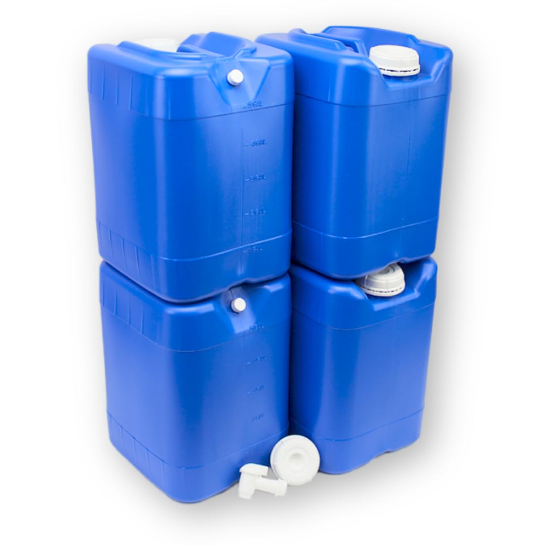 5-Gallon Stackable Water Storage Containers, w/Lids + Spigot, Easy Fill, Survial Supply, Emergency Water Storage for Camping and Disaster Preparedness, RV, 50 Gallon Set (10 Tanks)