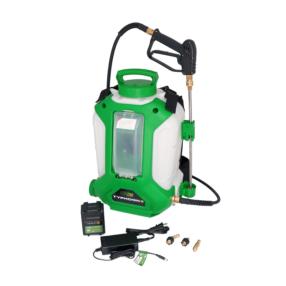 FlowZone Typhoon 3 - Pulverizador eléctrico de mochila a batería de presión variable de 5 posiciones que funciona con baterías FlowZone, DeWalt, Milwaukee, Makita y Bosch (batería no incluida)