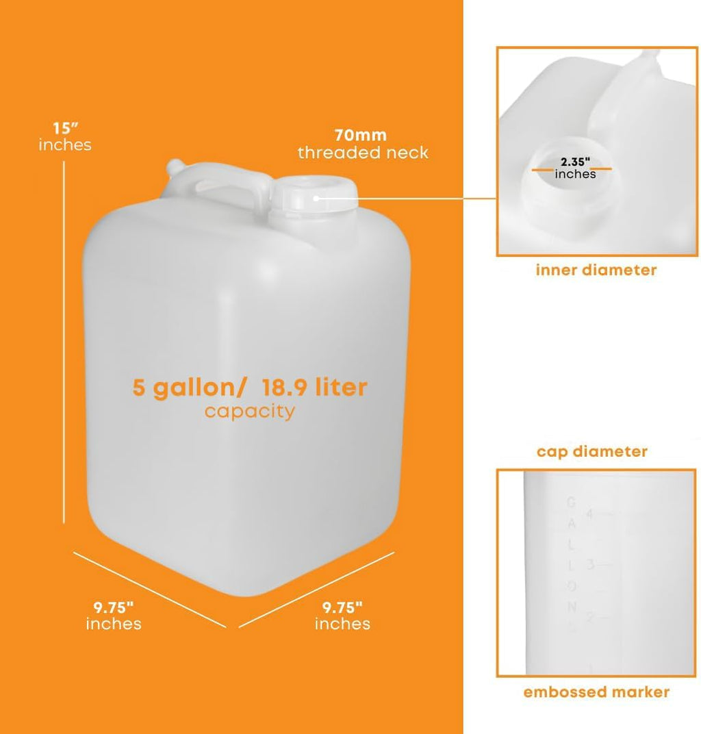 FastRack 5 Gallon Hedpak with Cap (Pack of 2) | BPA-free, Food-Grade, and Leak-Proof | White Water Container | Ideal for brewing, fermentation, or storage