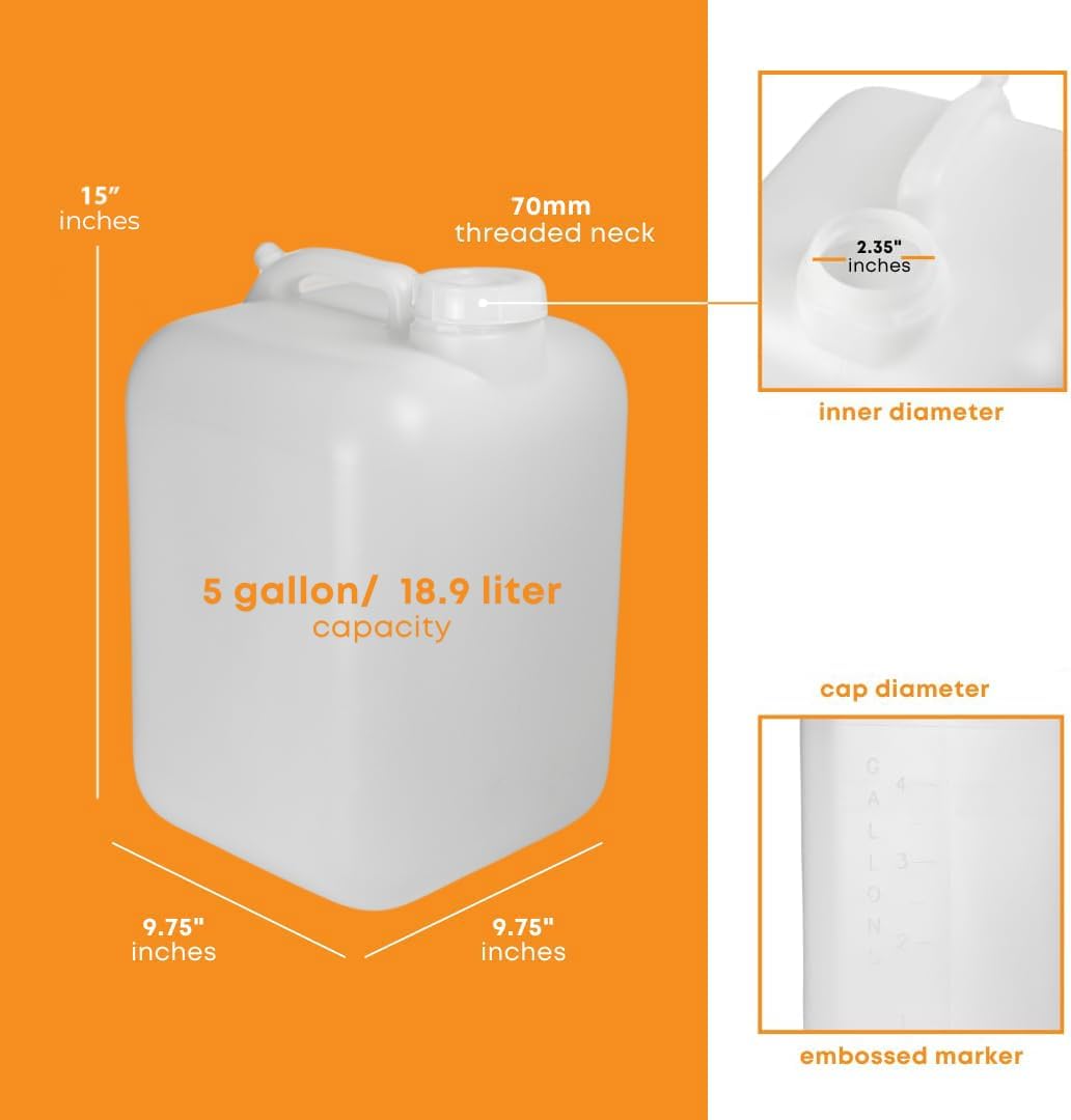 FastRack 5 Gallon Hedpak with Cap (Pack of 2) | BPA-free, Food-Grade, and Leak-Proof | White Water Container | Ideal for brewing, fermentation, or storage