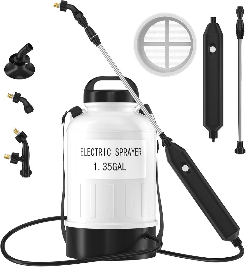1.35 Gallon Battery Powered Sprayer, USB Pump Sprayer with Extendable Wand