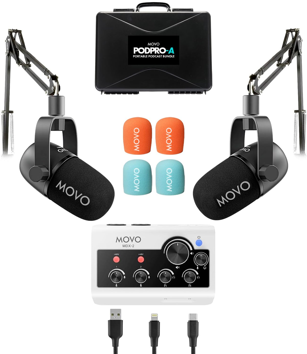 Movo PodPro Portable Podcast Equipment Bundle for iPhone/Android Phones