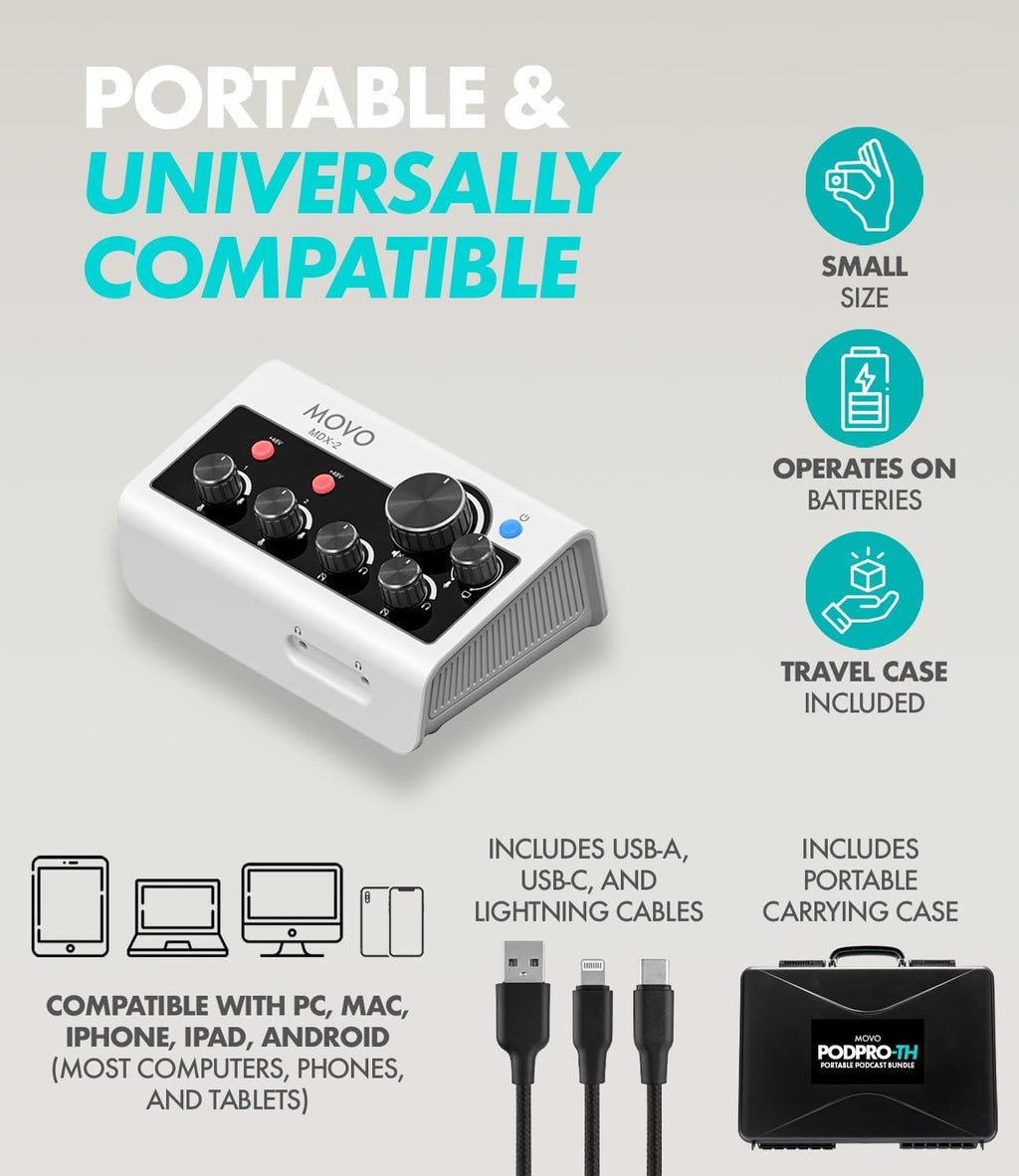 Movo PodPro Portable Podcast Equipment Bundle for iPhone/Android Phones