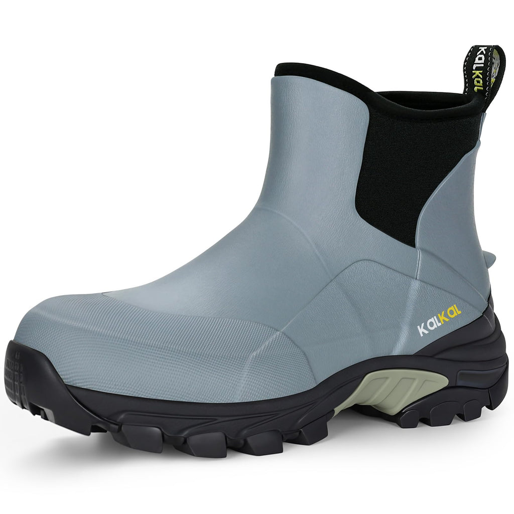 Kalkal Men's Ankle Rain Boots Waterproof Rubber Boots with Shock Absorption Sports Sole, Insulated Outdoor Mud Boots for Casual Yard Work