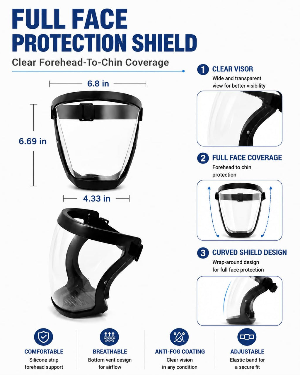 Face Shield, Clear Anti-Fog Full Face Shield for Outdoor Work