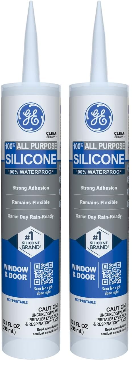 GE Silicone Caulk, 100% Waterproof, Clear | Pack of 2 | 10 oz Cartridge | Stronger Adhesion | Freeze & Sun Proof