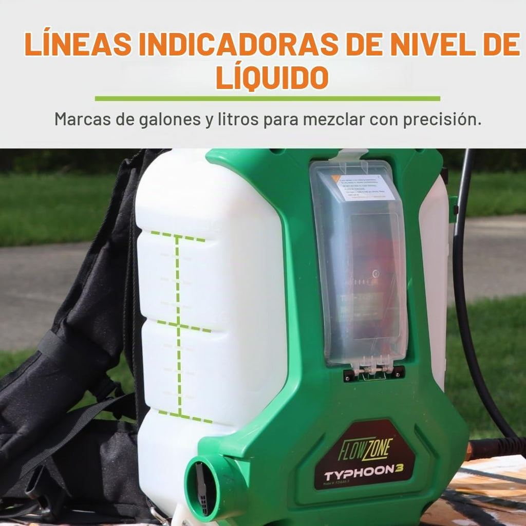 FlowZone Typhoon 3 - Pulverizador eléctrico de mochila a batería de presión variable de 5 posiciones que funciona con baterías FlowZone, DeWalt, Milwaukee, Makita y Bosch (batería no incluida)