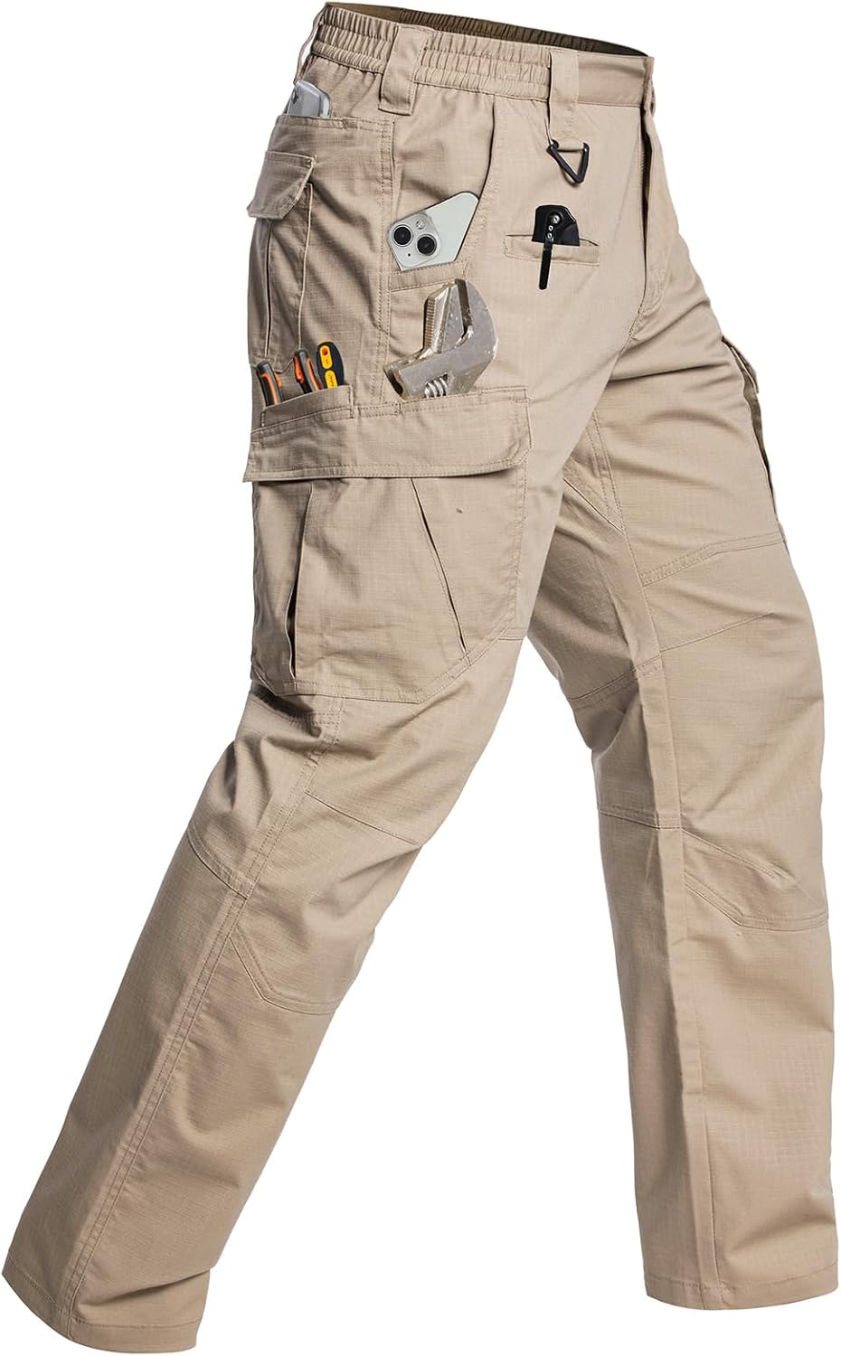 CARWORNIC Men's Stretch Cargo Work Pants Flex Ripstop Water Resistant Utility Tactical Hiking Pants with 12 Pockets
