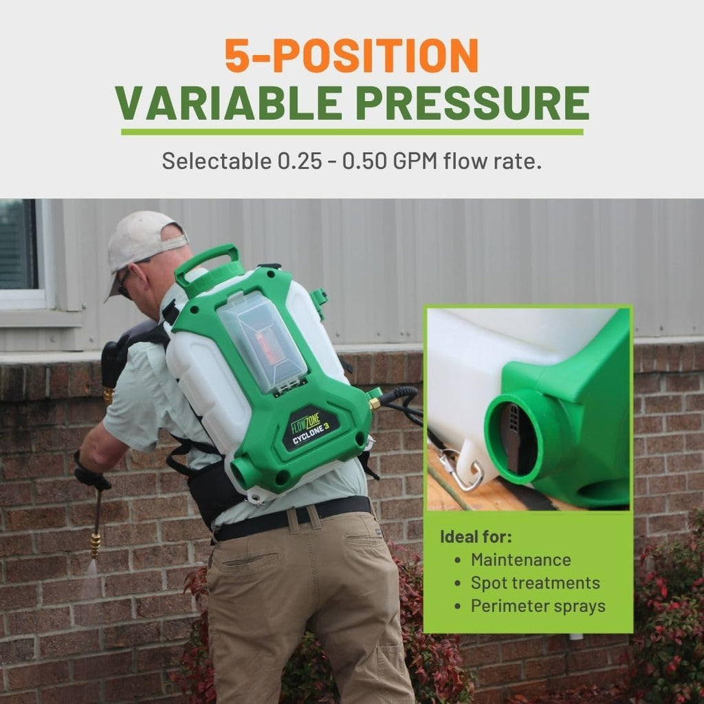 FlowZone Cyclone 3 Battery Backpack Sprayer, 4-Gal., 5-Pressure, Tool Only