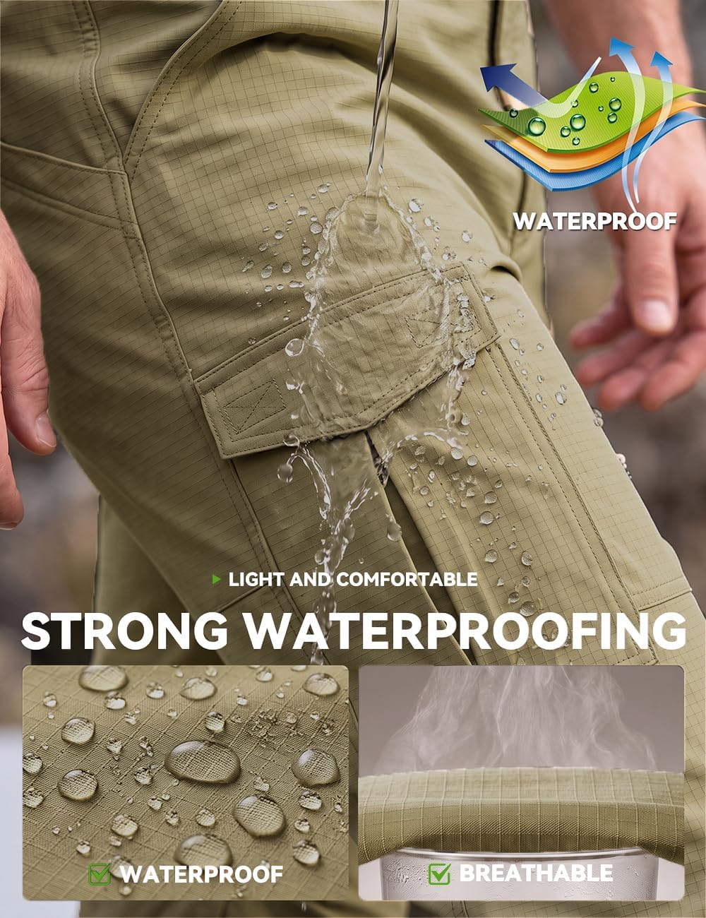 Mens Cargo Work Pants Tactical Outdoor Water Hiking Pants with Pockets Working Carpenter Waterproof Durable Ripstop