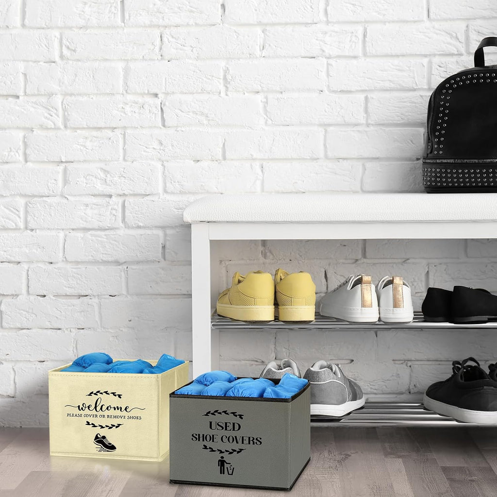 Suzile 200 Pcs Disposable Shoe Covers with 2 Pcs Box Open House Supplies Foldable Booties Shoe Covers Holder Storage Bin for House Indoor Guest Supplies, 10 x 10 x 8 Inch(Beige,Gray,Blue)