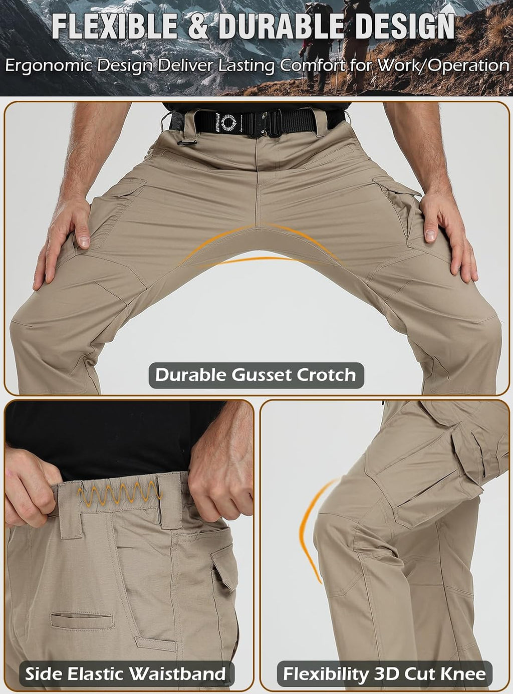 CARWORNIC Men's Stretch Cargo Work Pants Flex Ripstop Water Resistant Utility Tactical Hiking Pants with 12 Pockets