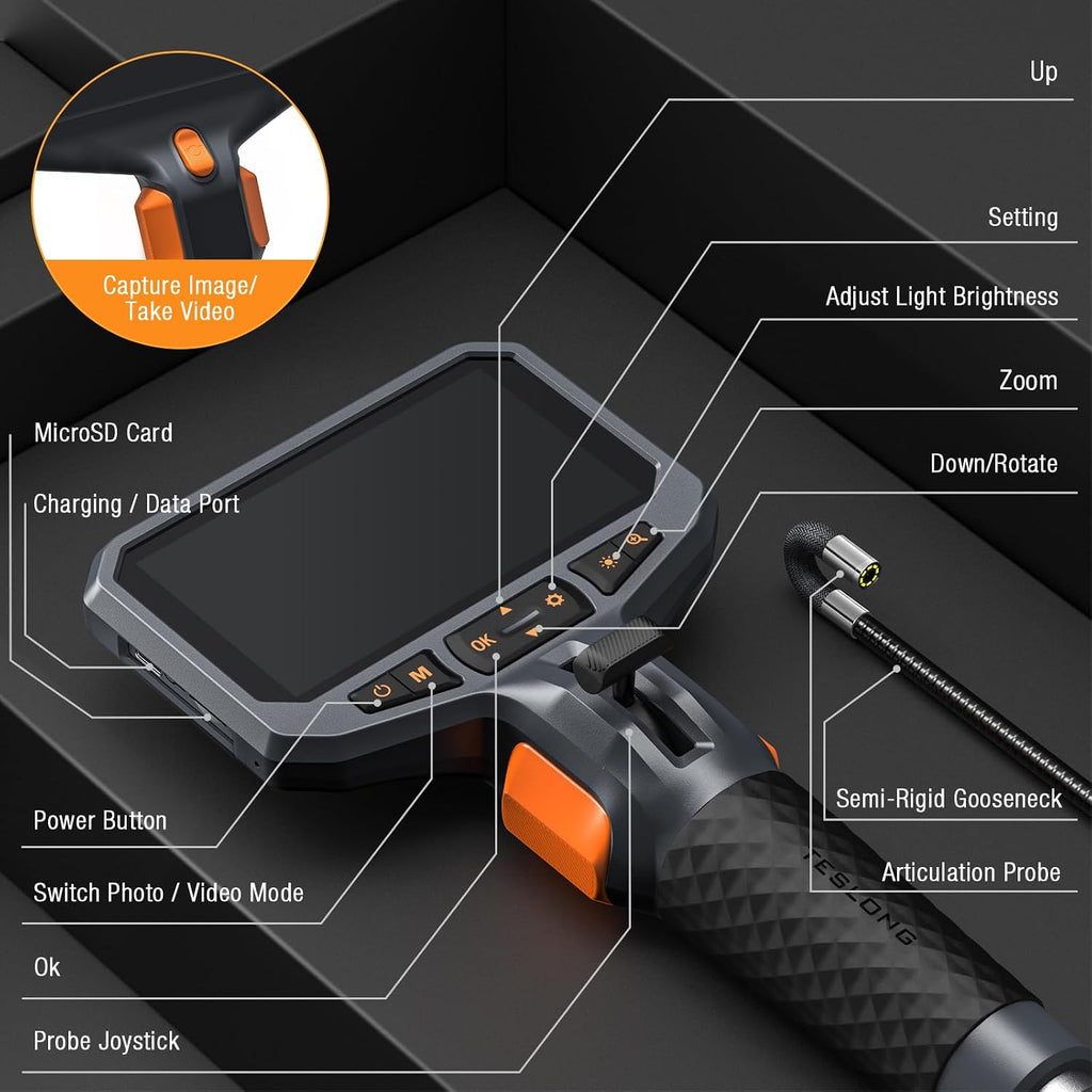 Teslong Articulating Borescope for Mechanic Automotive HVAC Wall Inspection