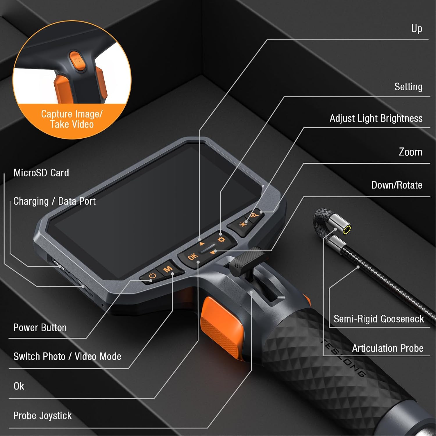 Teslong Articulating Borescope for Mechanic Automotive HVAC Wall Inspection