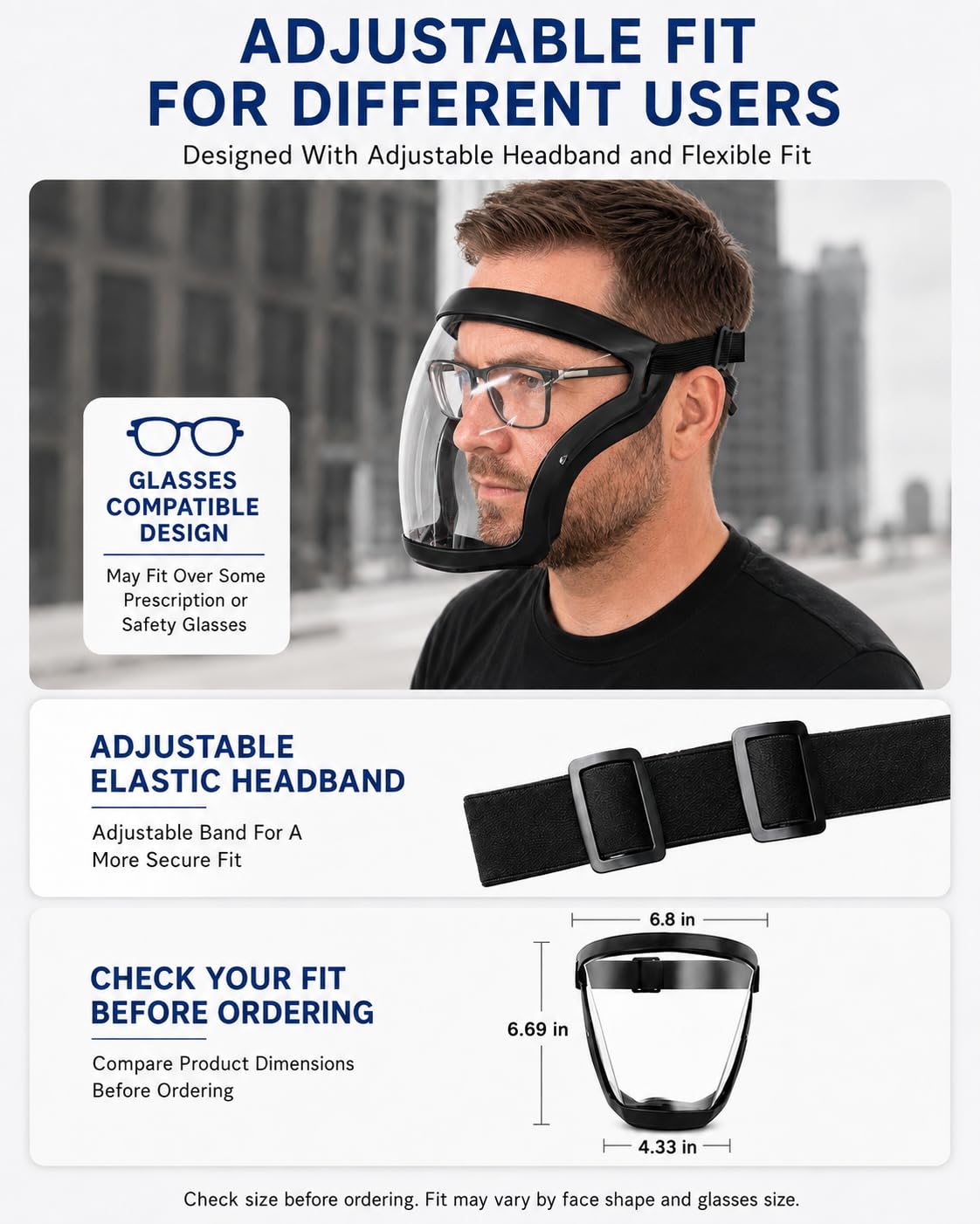 Face Shield, Clear Anti-Fog Full Face Shield for Outdoor Work