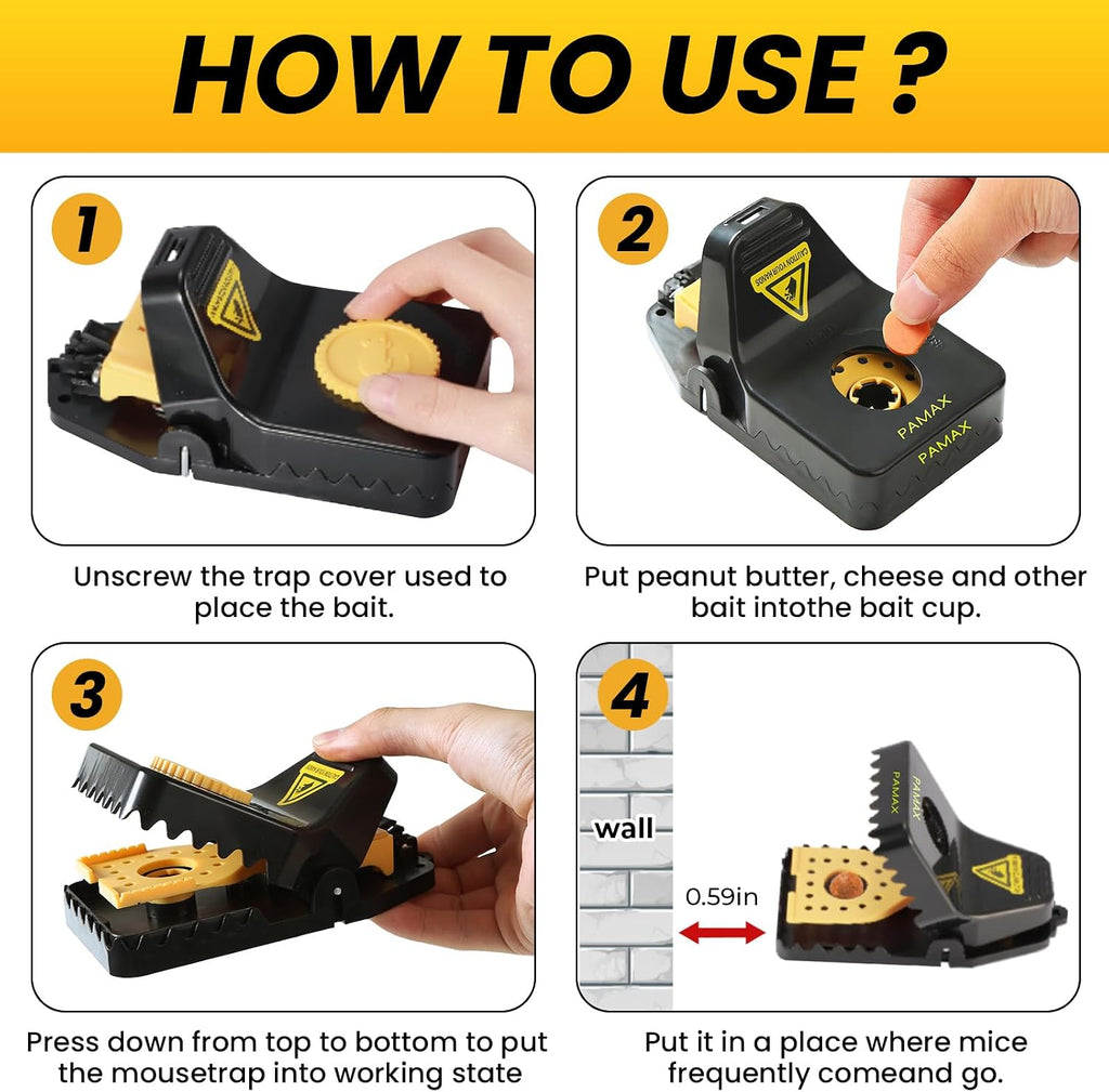 Mouse Traps Indoor for Home, 4-Pack Large Reusable Humane Snap Traps
