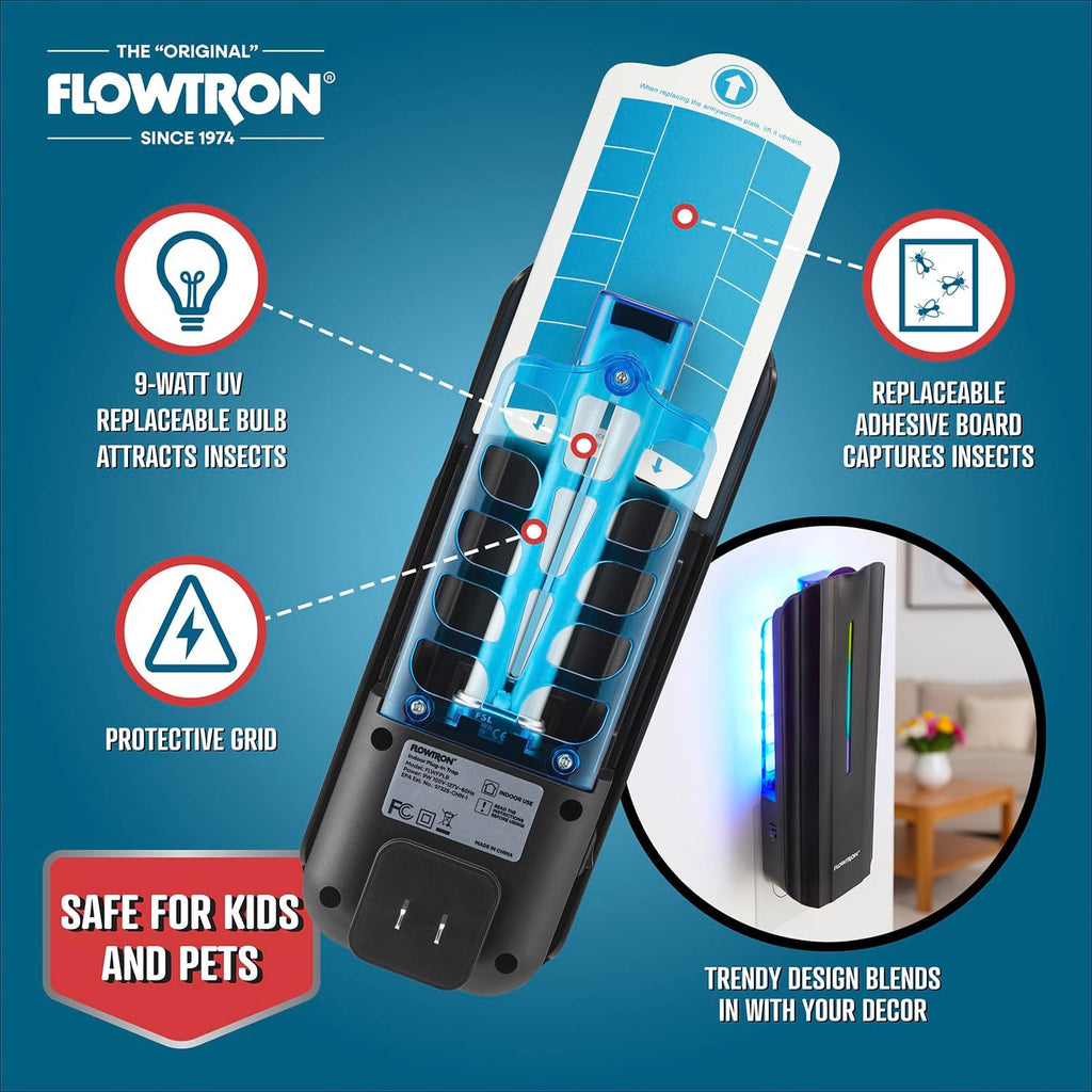 Flowtron Indoor Plug-in Fly Trap, 9W UV, 375 Sq Ft, Black