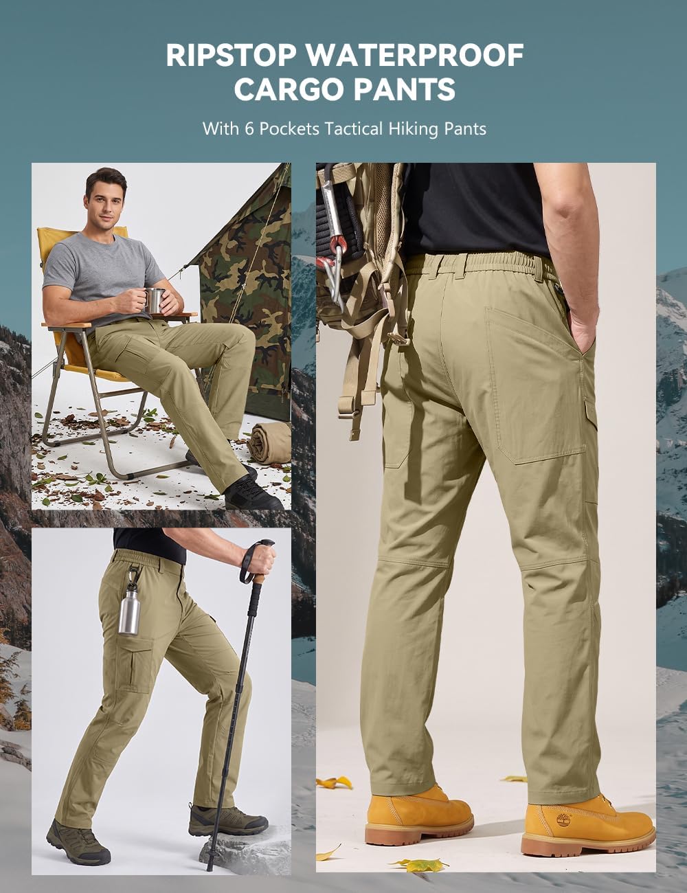 Mens Cargo Work Pants Tactical Outdoor Water Hiking Pants with Pockets Working Carpenter Waterproof Durable Ripstop