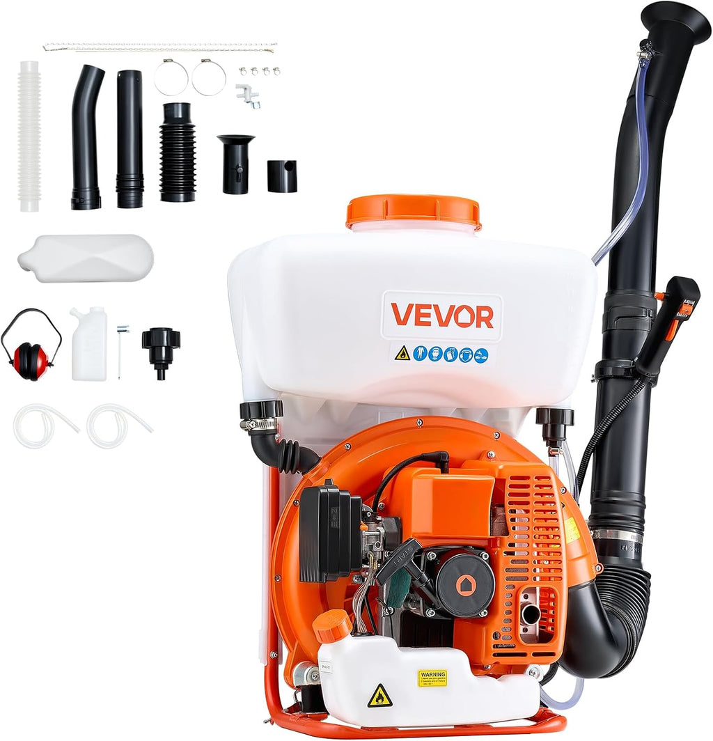 VEVOR Backpack Fogger Sprayer, 63CC 3HP Engine, Gas Powered Fogger Sprayer with 4 Gallon Tank, Powder and Liquid Mister Duster System for Effective Fleas Ticks Critters Control, Gardening & Farming