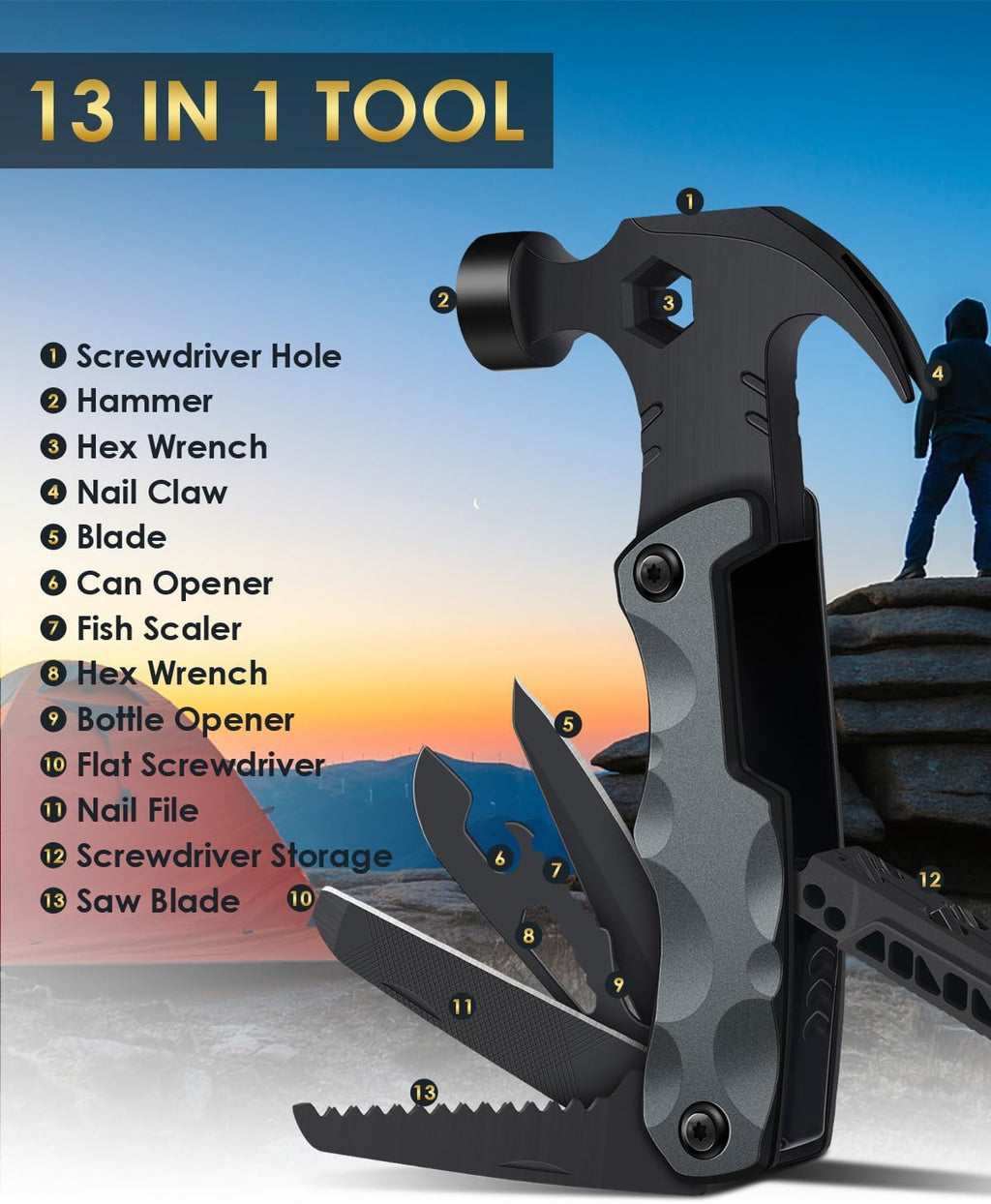 Stocking Stuffers for Men Gifts,Multi Tool Hammer Multitool for Camping