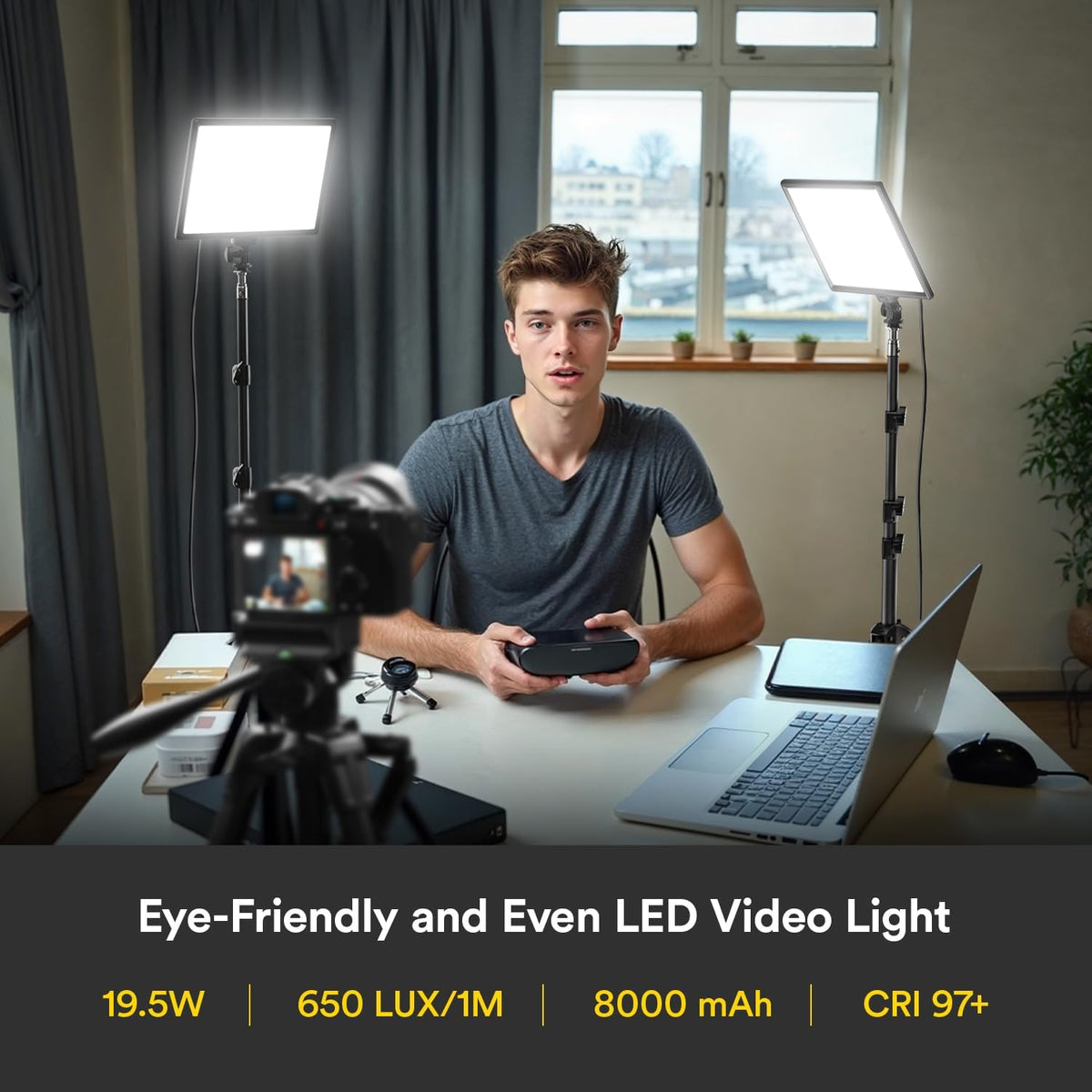 RALENO 2-Pack 13" Edge-Lit LED Video Light Panel Kit with 75" Stand