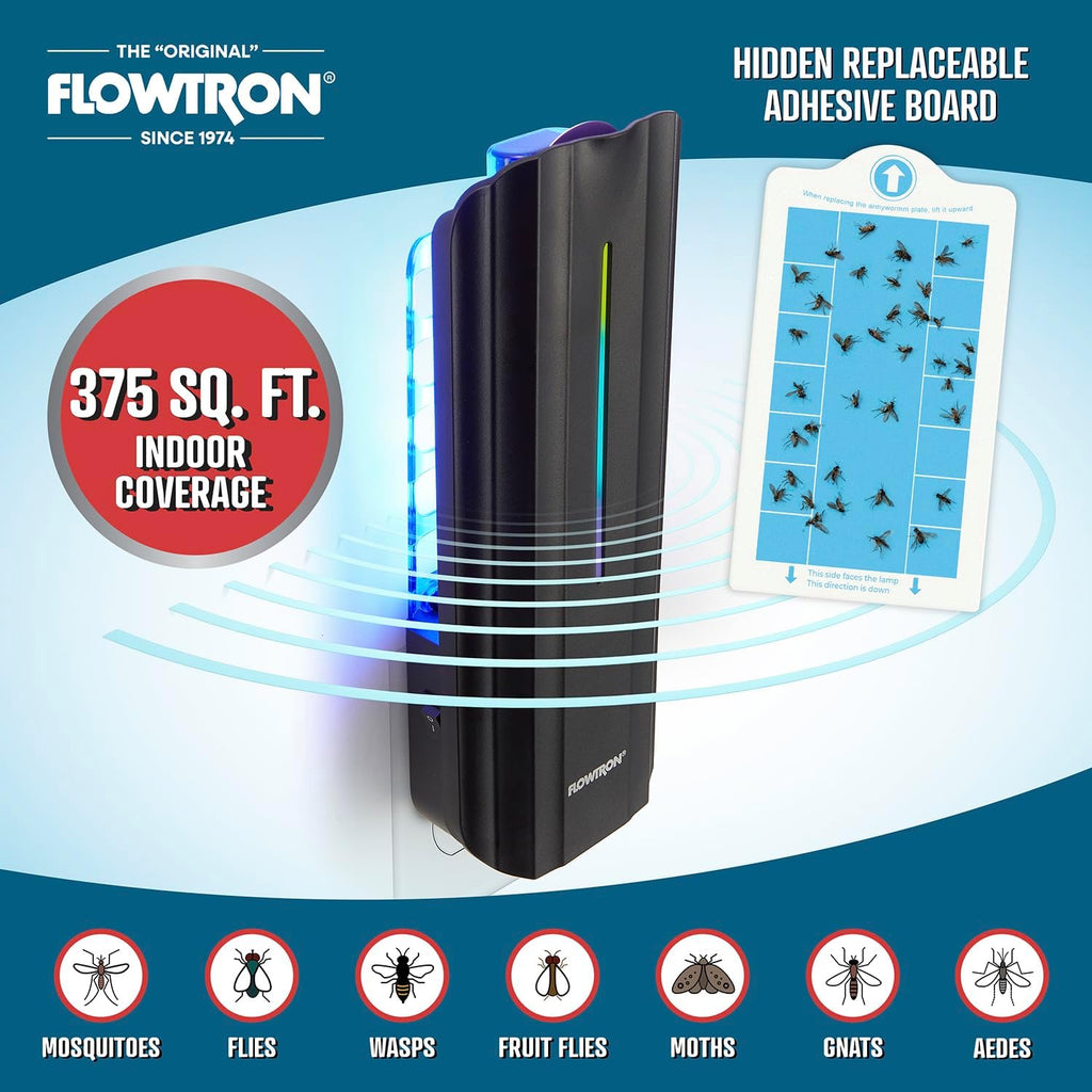 Flowtron Indoor Plug-in Fly Trap, 9W UV, 375 Sq Ft, Black