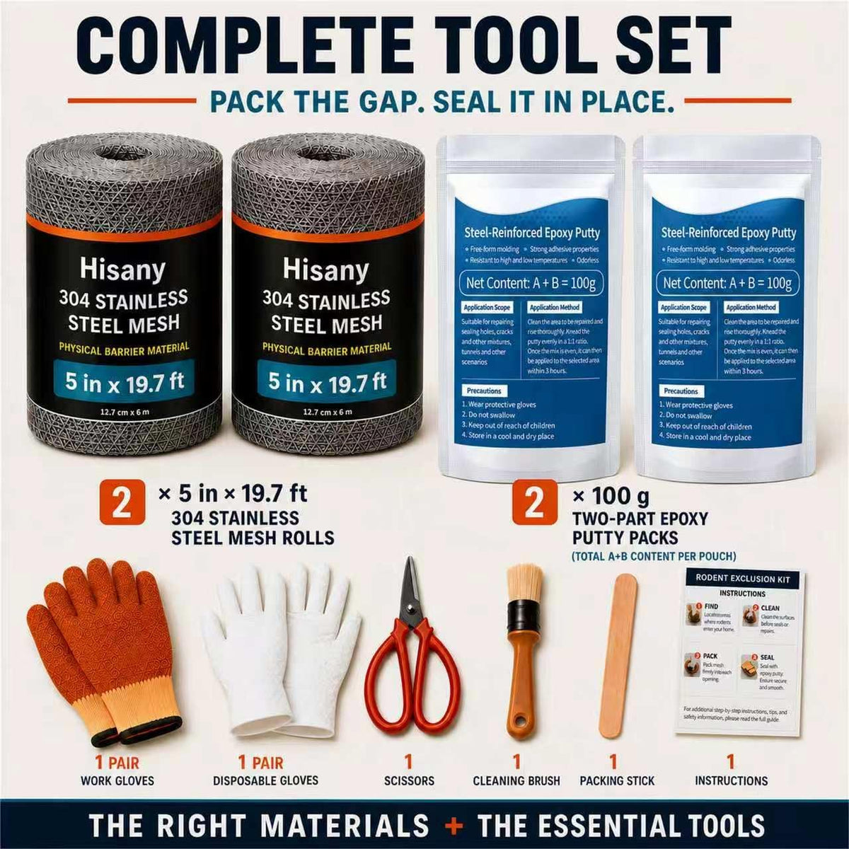 Rodent Barrier Kit, 39.4 Ft 304 Stainless Steel Mesh,Mouse Hole Filler Kit