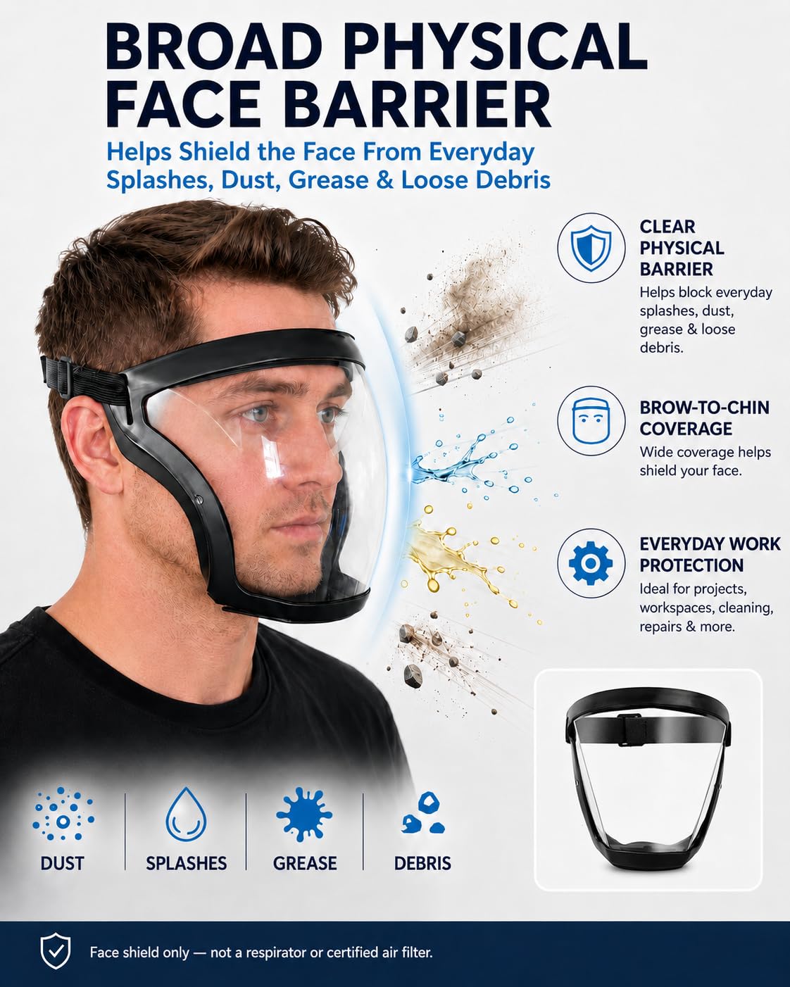 Face Shield, Clear Anti-Fog Full Face Shield for Outdoor Work