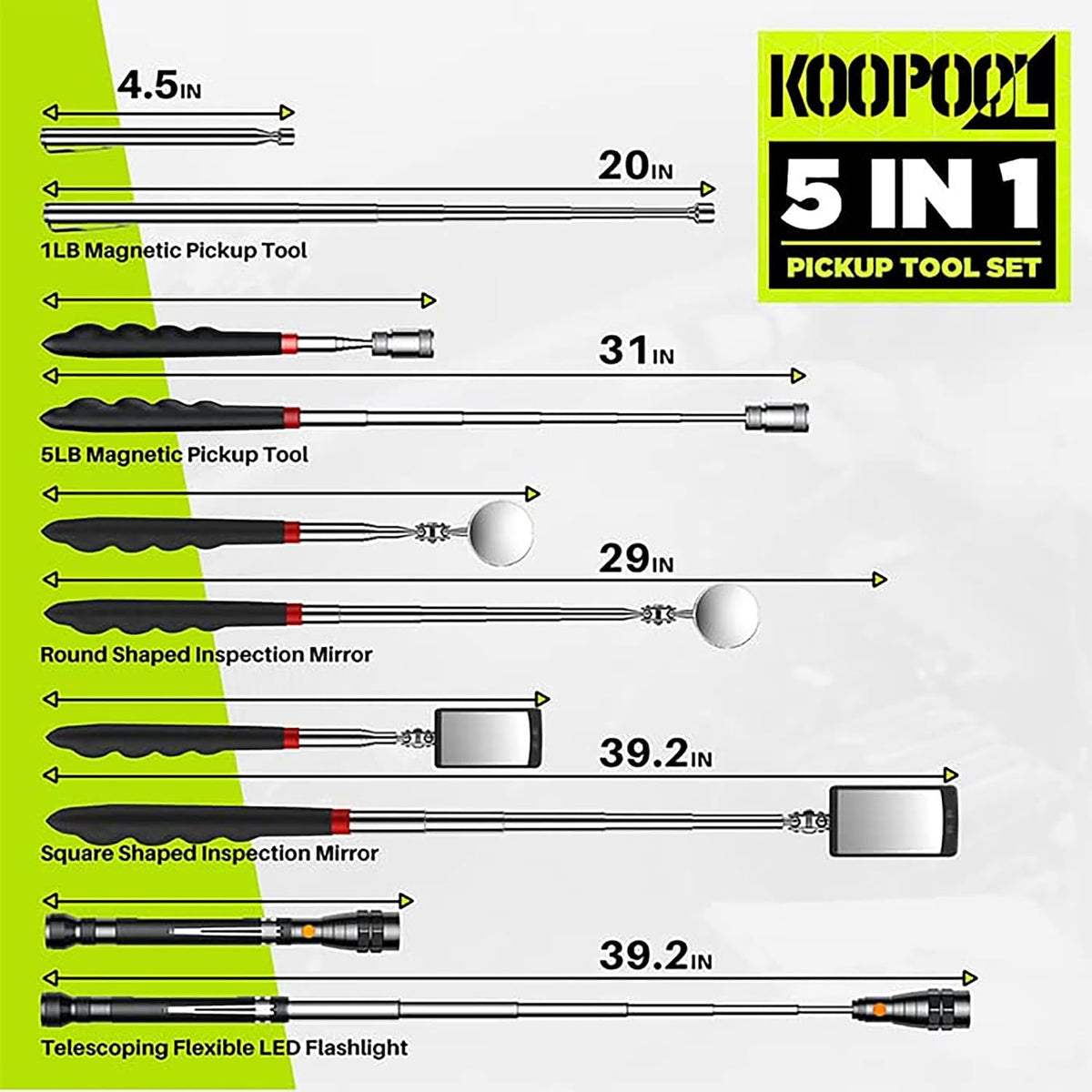 Telescoping Magnetic Pickup Tool Set, Inspection Mirror Telescoping, LED Flashlight, Cool Gadgets for Men, Stocking Stuffers, Gifts for Dad, Husband, Kids, Boyfriend, Magnet Stick (Yellow)