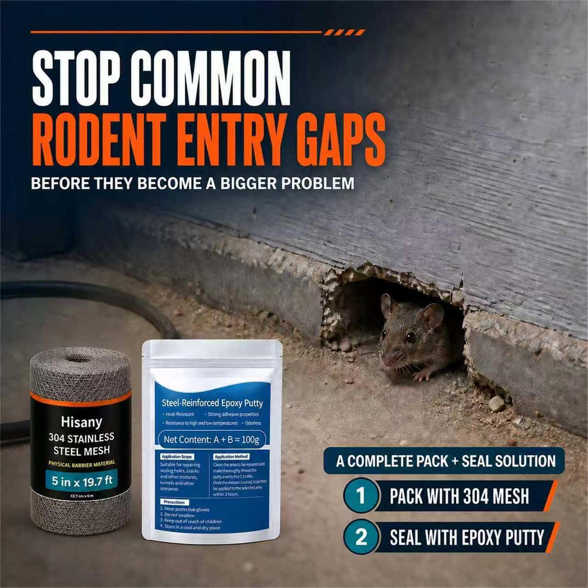 Rodent Barrier Kit, 39.4 Ft 304 Stainless Steel Mesh,Mouse Hole Filler Kit