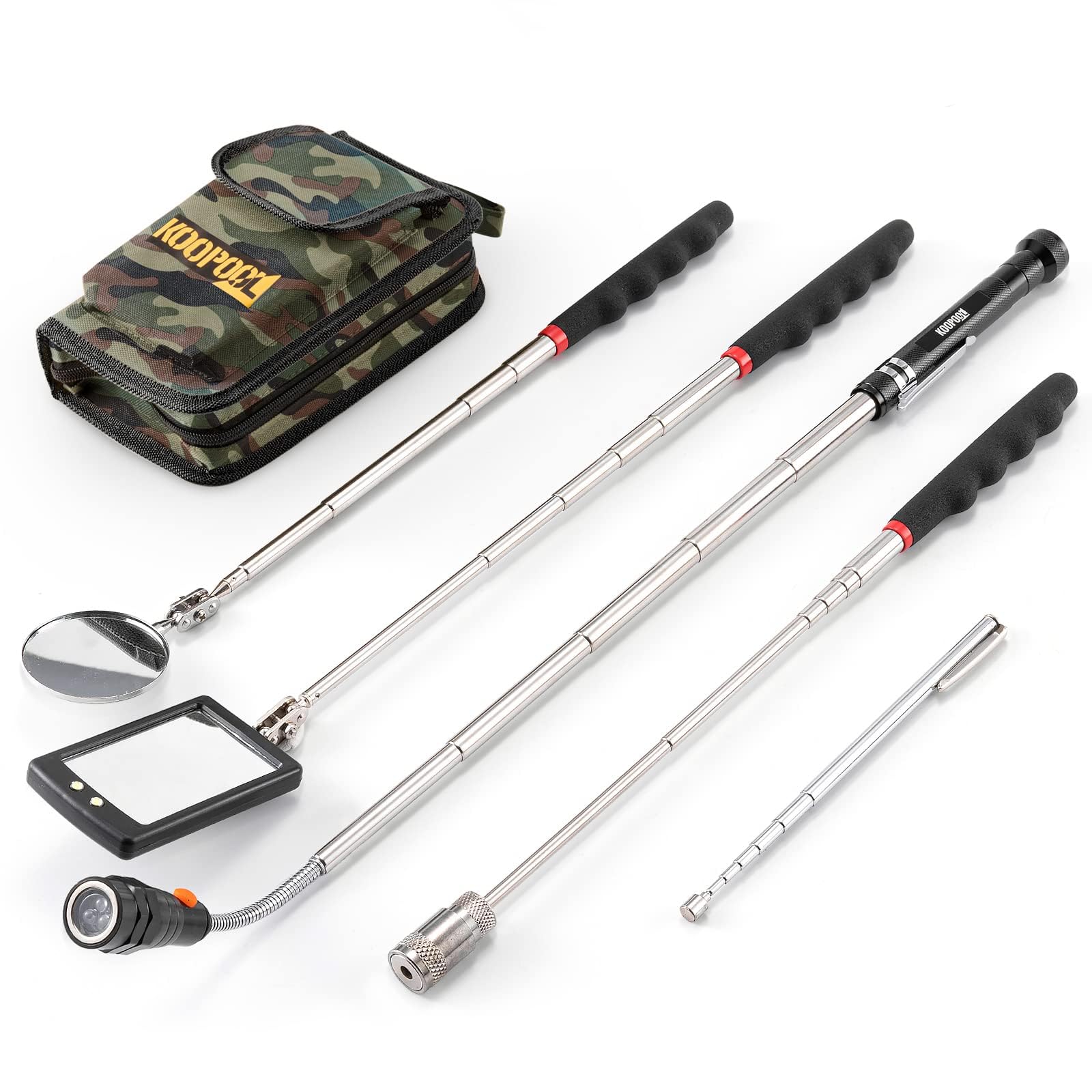 Telescoping Magnetic Pickup Tool Set, Inspection Mirror Telescoping, LED Flashlight, Cool Gadgets for Men, Stocking Stuffers, Gifts for Dad, Husband, Kids, Boyfriend, Magnet Stick (Yellow)