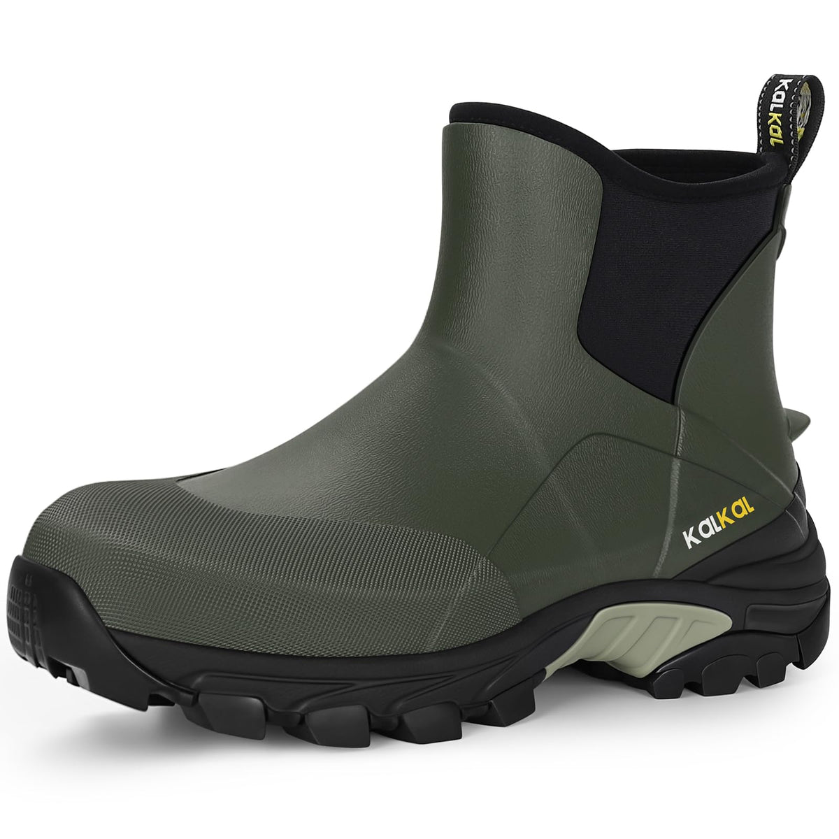 Kalkal Men's Ankle Rain Boots Waterproof Rubber Boots with Shock Absorption Sports Sole, Insulated Outdoor Mud Boots for Casual Yard Work
