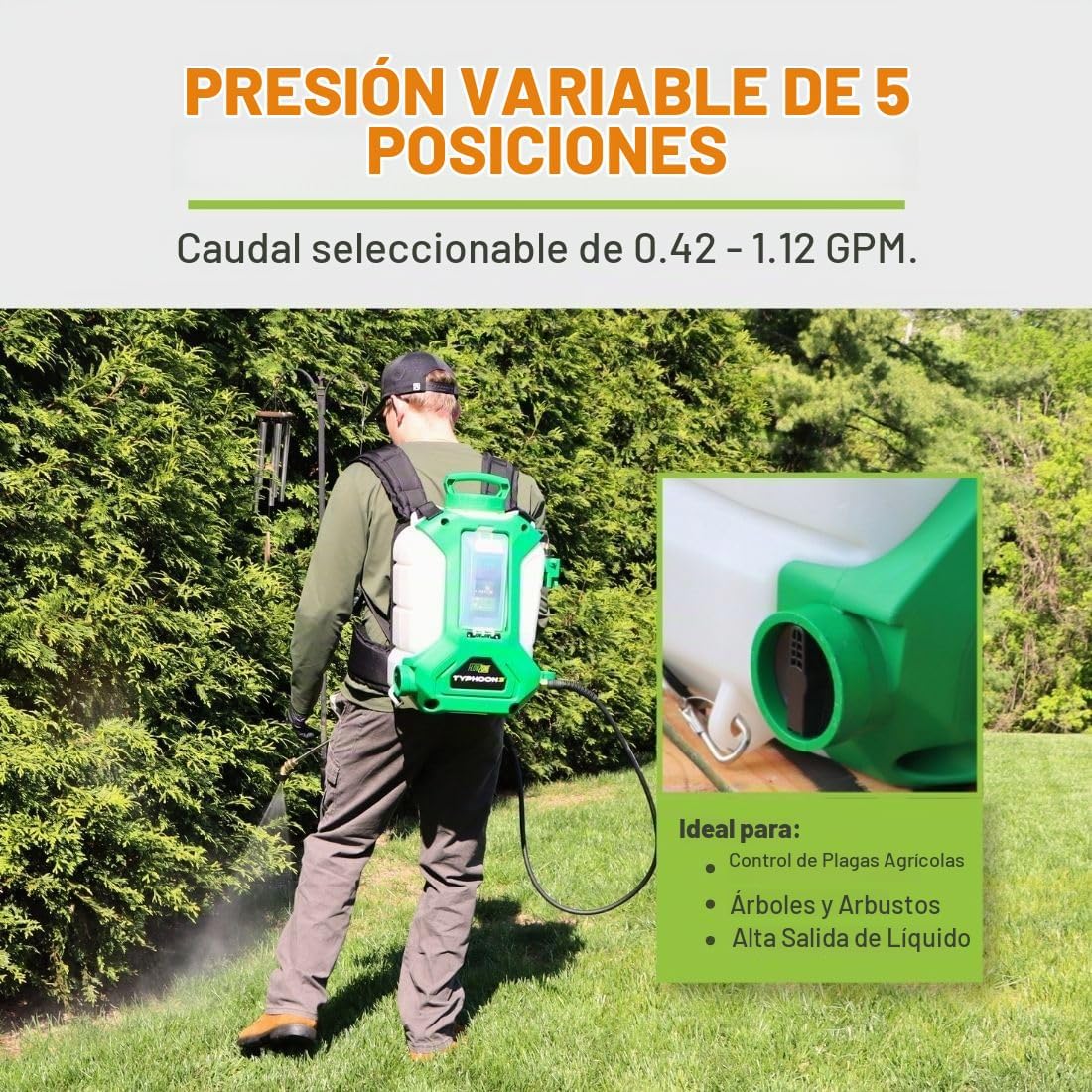 FlowZone Typhoon 3 - Pulverizador eléctrico de mochila a batería de presión variable de 5 posiciones que funciona con baterías FlowZone, DeWalt, Milwaukee, Makita y Bosch (batería no incluida)
