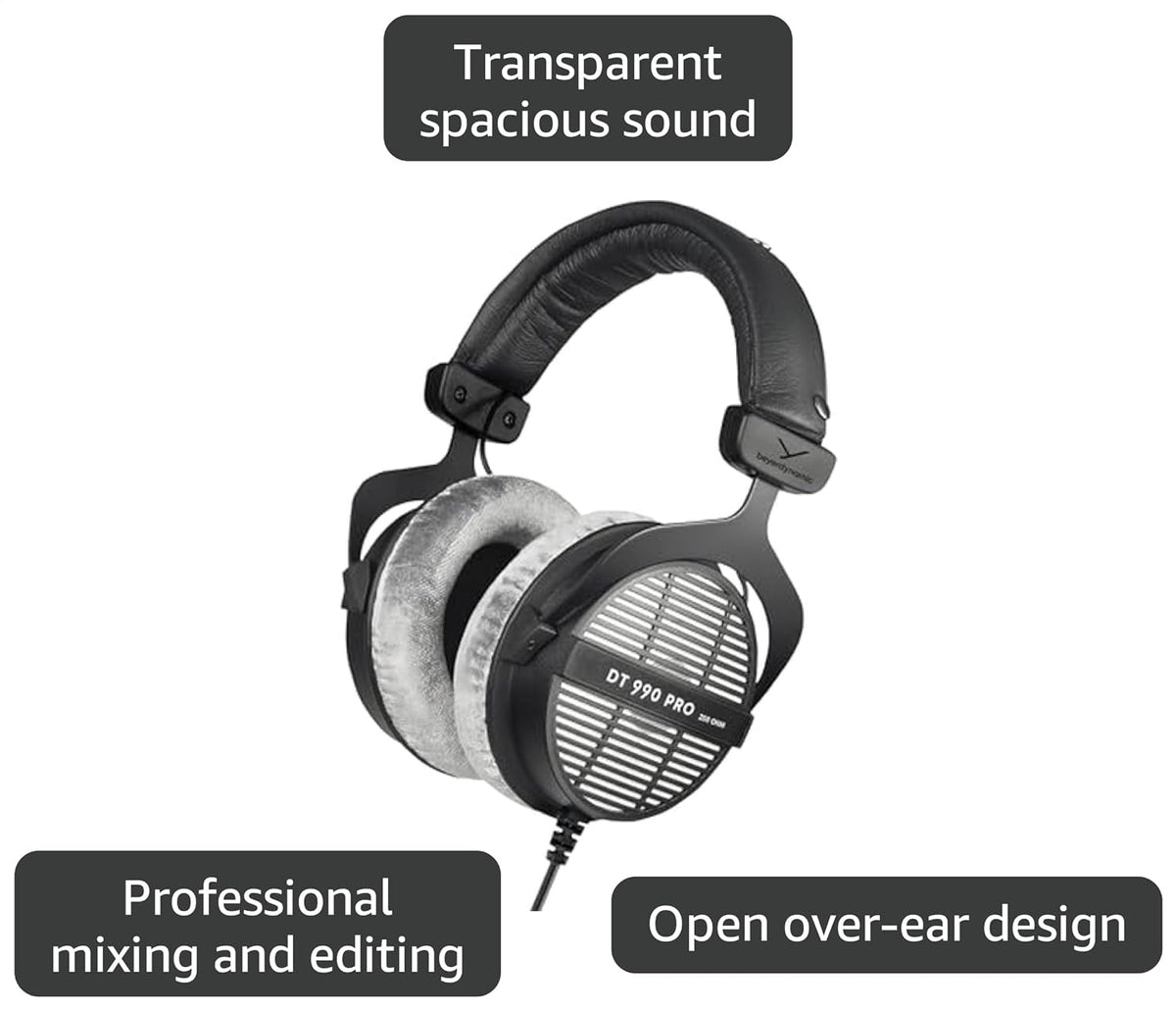 beyerdynamic DT 990 Pro (250 Ohm), Open-Back Studio Headphones, Black