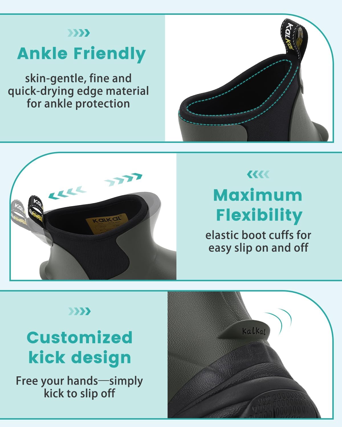 Kalkal Men's Ankle Rain Boots Waterproof Rubber Boots with Shock Absorption Sports Sole, Insulated Outdoor Mud Boots for Casual Yard Work