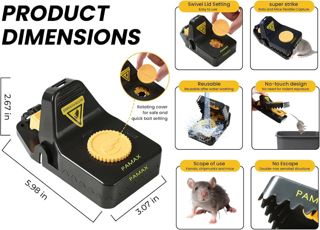Mouse Traps Indoor for Home, 4-Pack Large Reusable Humane Snap Traps