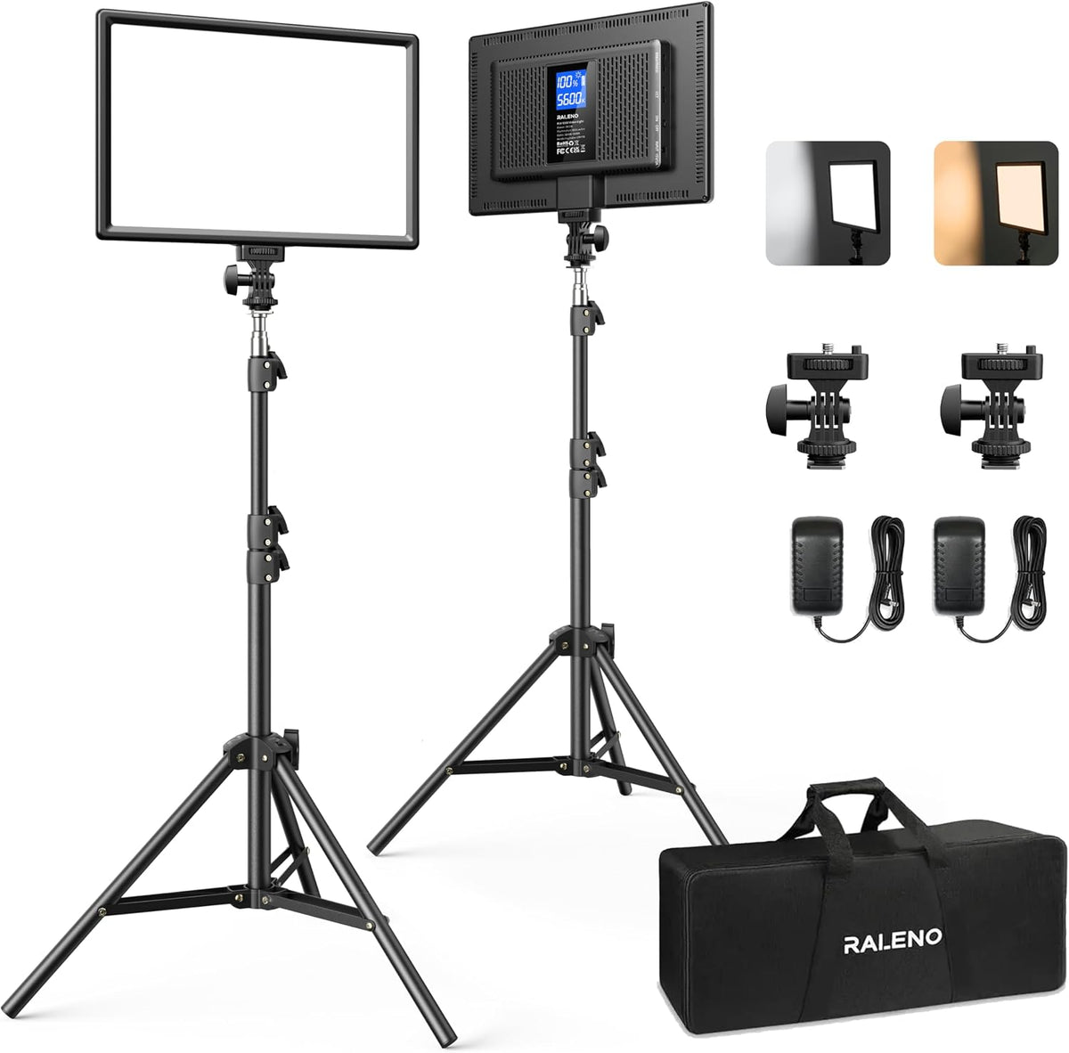 RALENO 2-Pack 13" Edge-Lit LED Video Light Panel Kit with 75" Stand