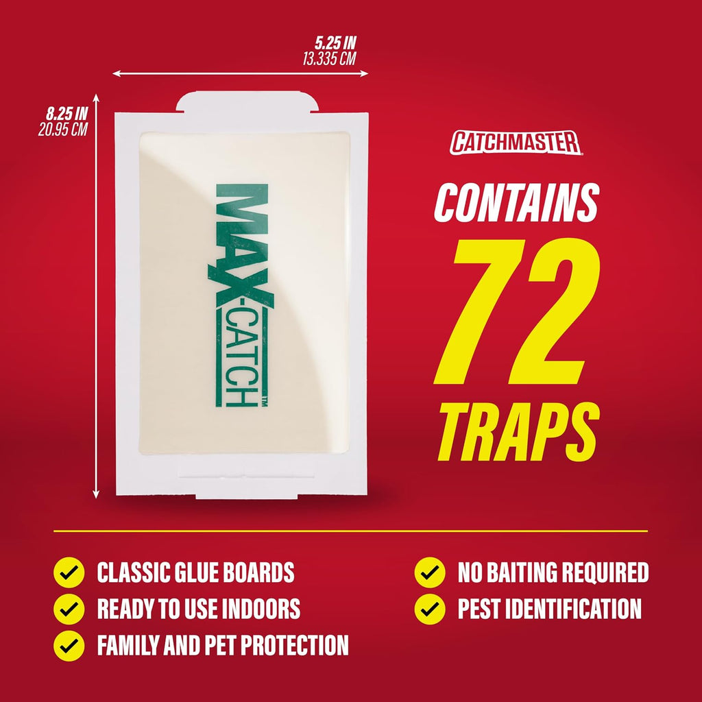 Catchmaster Max-Catch Glue Traps 72pk, Sticky Mouse Traps Indoor for Home
