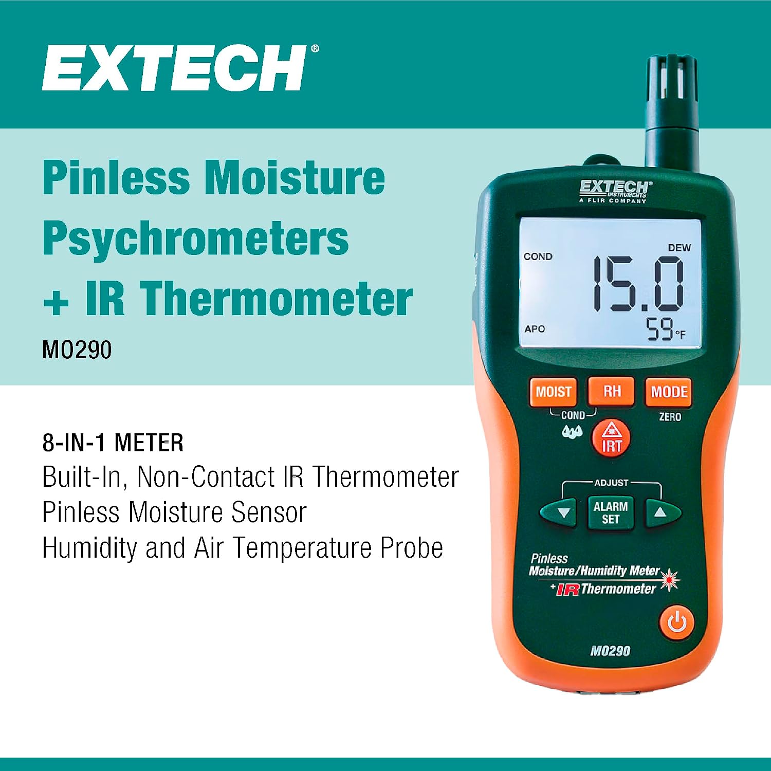 Extech MO290 Pinless Moisture Psychrometer with IR Thermometer