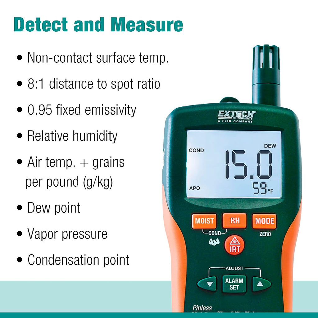Extech MO290 Pinless Moisture Psychrometer with IR Thermometer