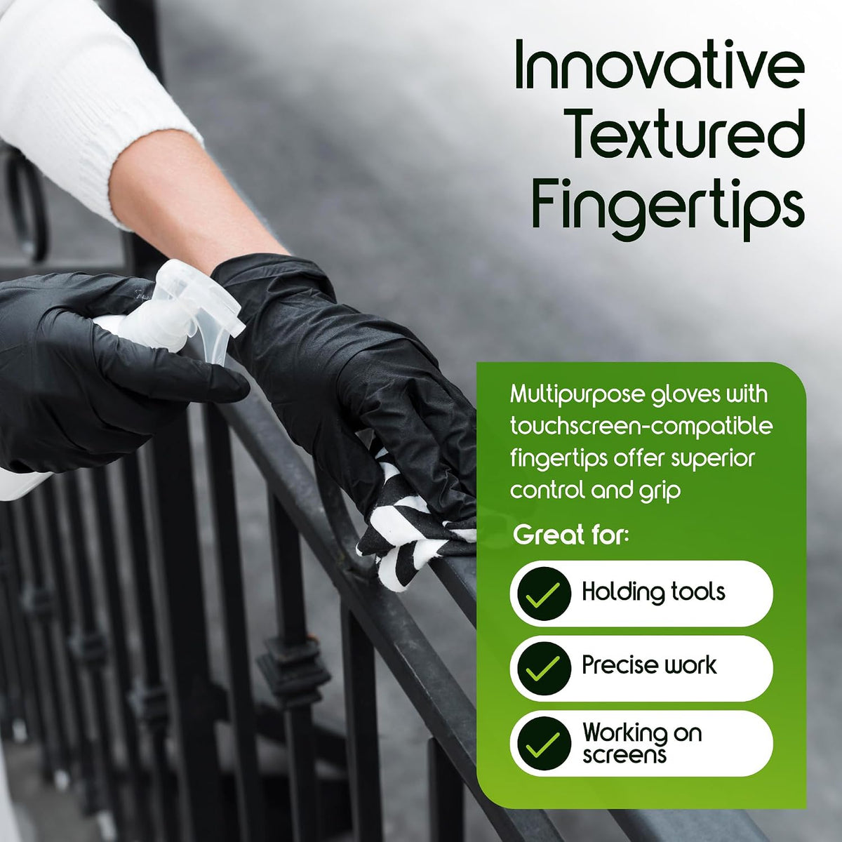 Inspire 6 or 8 Mil HEAVY DUTY Stretch Nitrile Black Gloves Disposable Latex Free