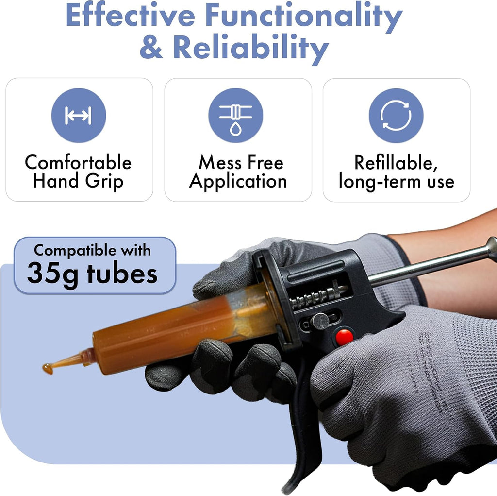 DH1 Gel Bait Gun - Precision Insect Bait Gun for Ant, Roach, and Pest - Click-Style Plunger Mechanism, Ideal for Professionals & Home Owners, Standard 35 Grams & Gel not Included