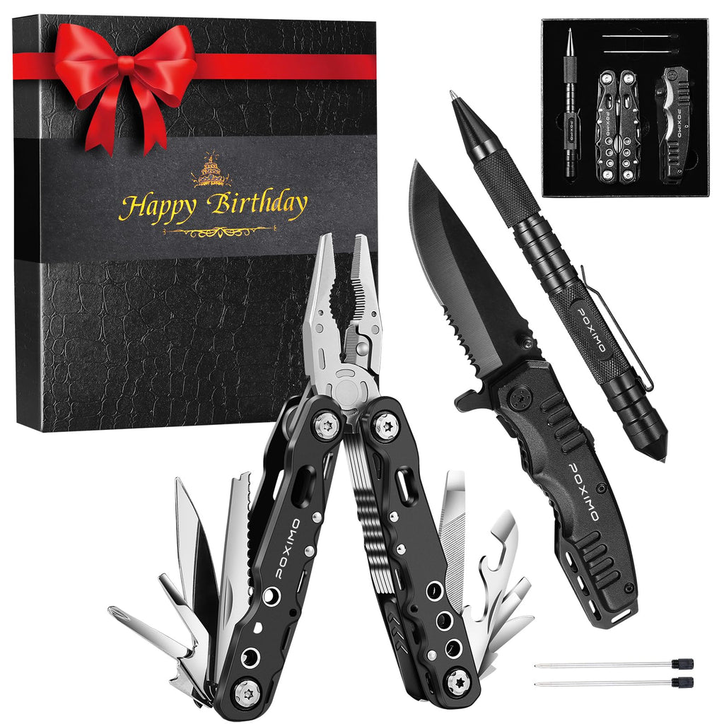 Multitool Gift Set for Men Dad Him, 3-in-1 EDC Survival Kit with 14 in1 Multi-Pliers, Pocket Knife & Tactical Pen | Premium Military-Grade Multi Tools for Camping, Car, Father’s Day, Dad Gifts