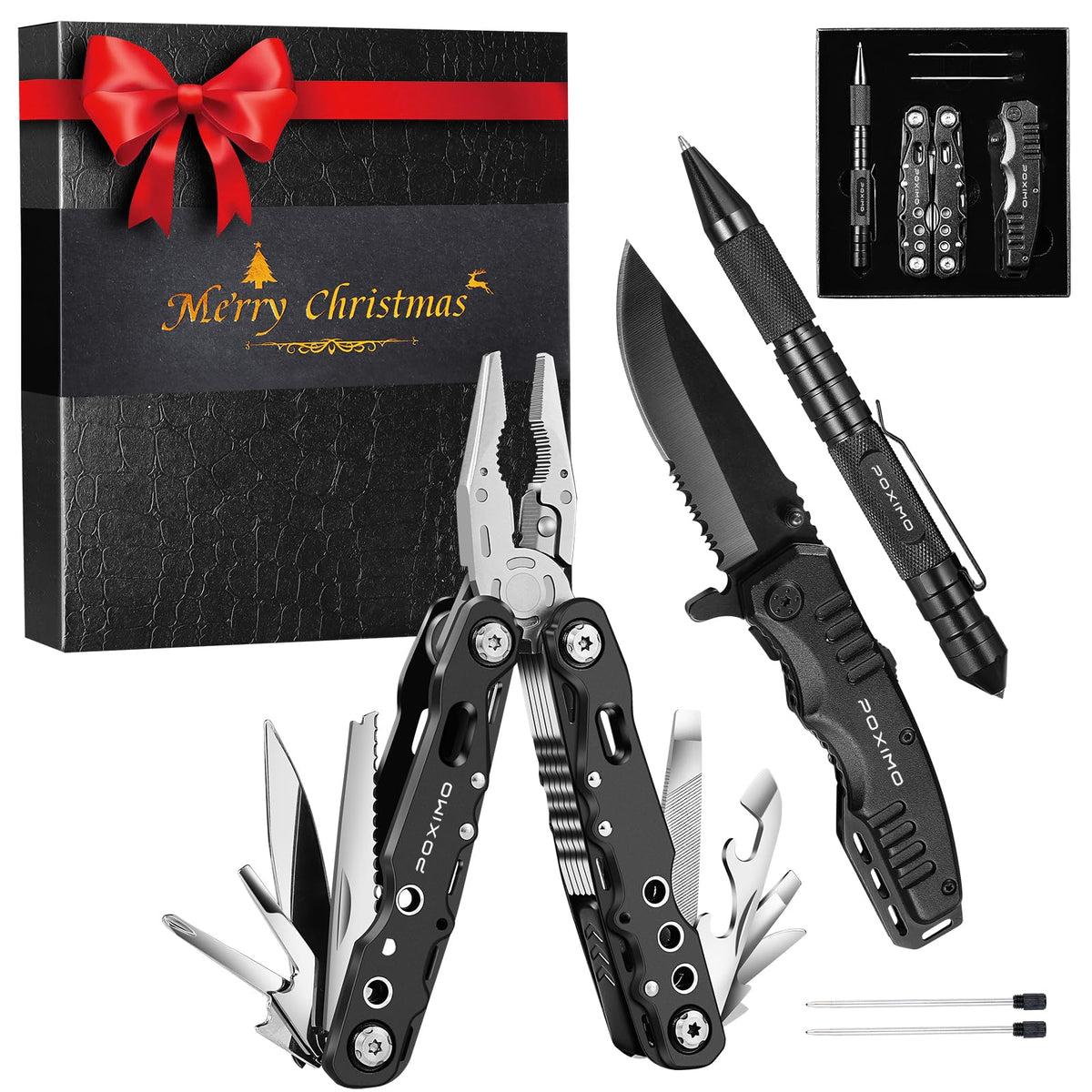Multitool Gift Set for Men Dad Him, 3-in-1 EDC Survival Kit with 14 in1 Multi-Pliers, Pocket Knife & Tactical Pen | Premium Military-Grade Multi Tools for Camping, Car, Father’s Day, Dad Gifts