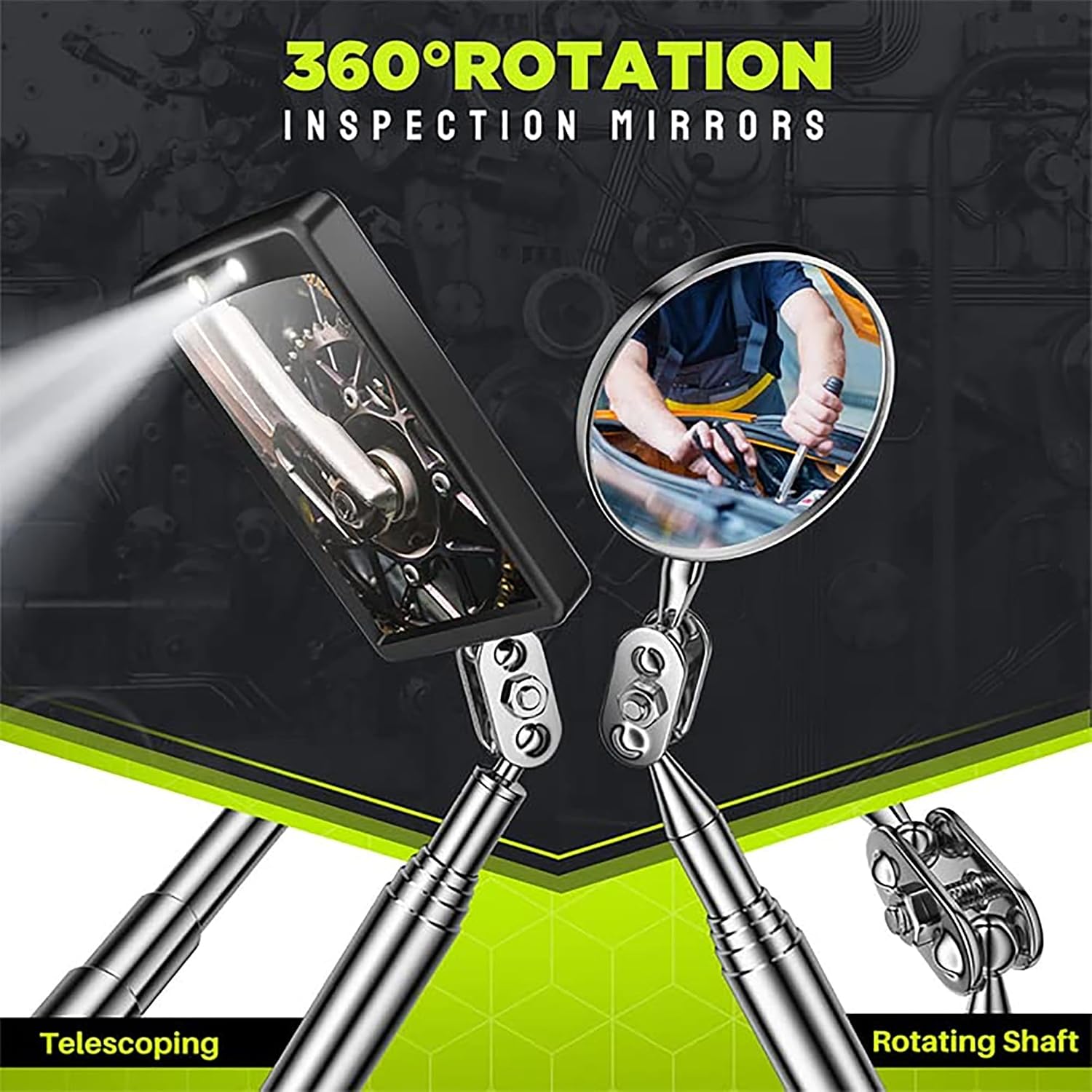 Telescoping Magnetic Pickup Tool Set, Inspection Mirror Telescoping, LED Flashlight, Cool Gadgets for Men, Stocking Stuffers, Gifts for Dad, Husband, Kids, Boyfriend, Magnet Stick (Yellow)