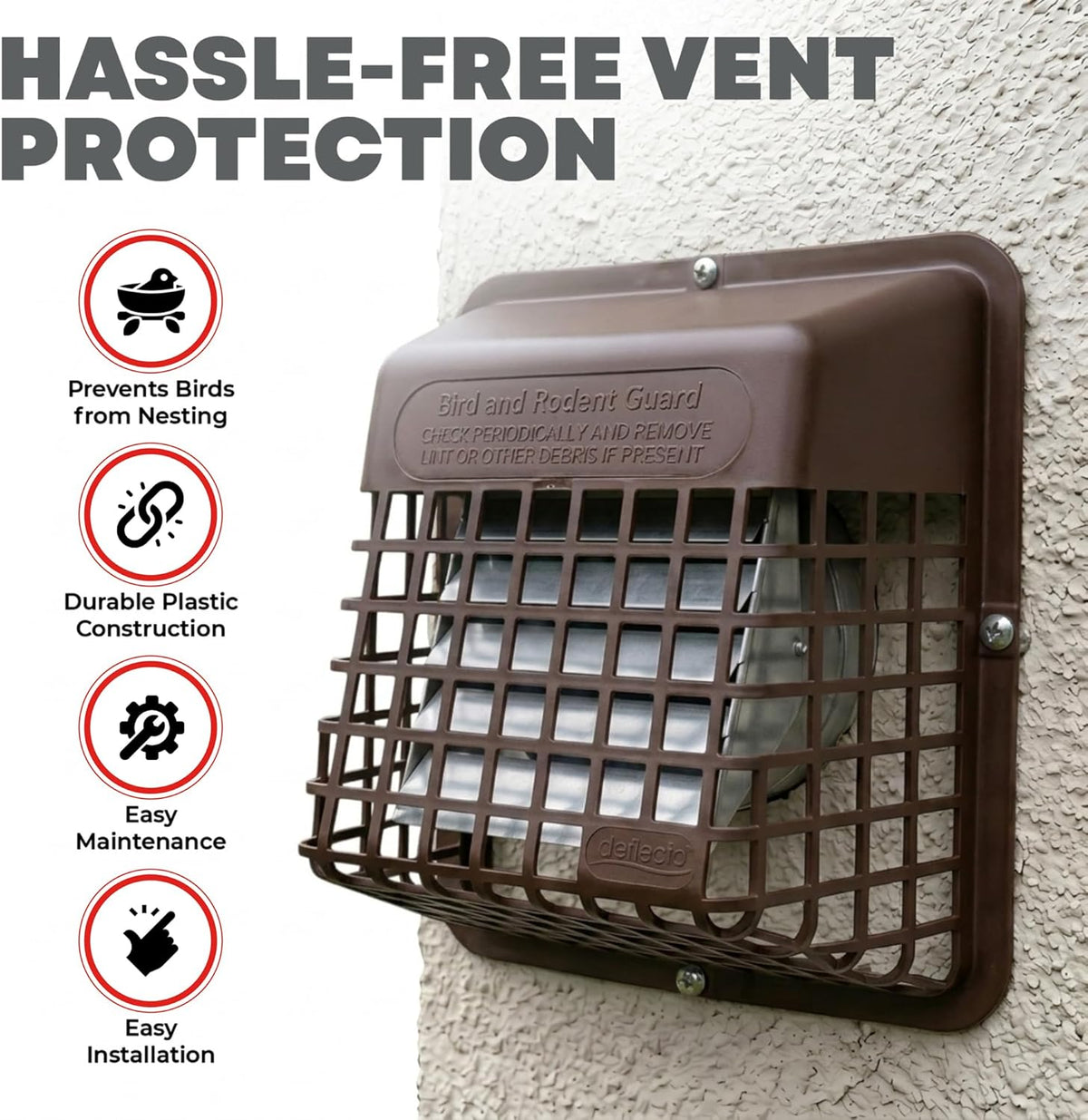 Deflecto Bird Guard Outdoor Vent Cover,Fits 3-4 Inch Vent Hoods, Brown