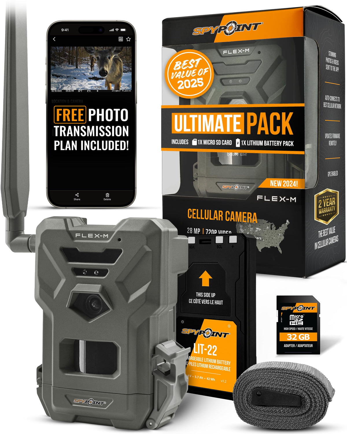 SPYPOINT Flex-M Cellular Trail Camera - Best Hunting Accessories, No WiFi Needed, Night Vision, Motion Activated, Dual-Sim LTE, IP65 Water-Resistant Game Camera, 28MP Photos, 720p Videos + Sound (4)
